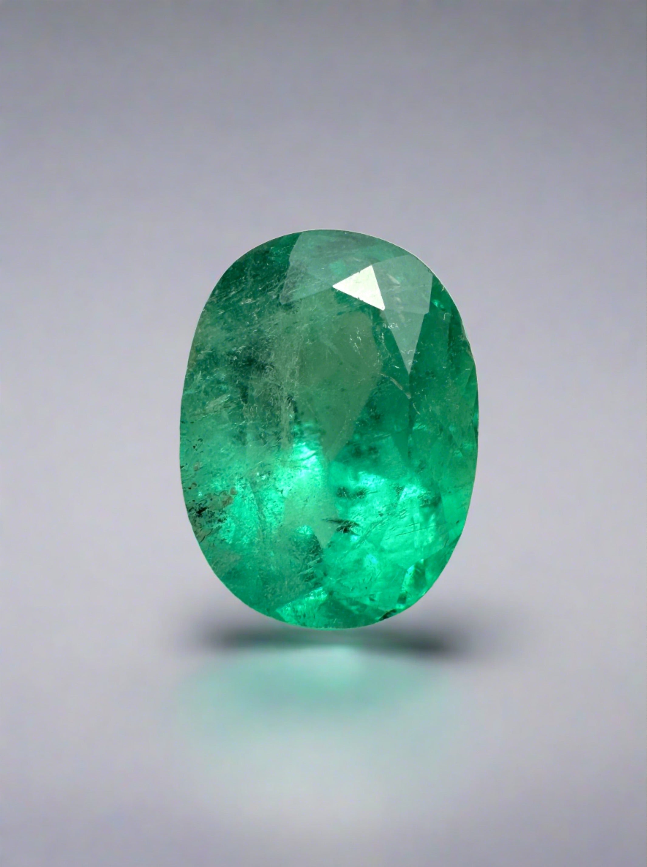 1.74 Carat 9x7mm Natural Colombian Emerald Oval Cut Loose Gemstone - Bluish Green with Freckles for Jewelry Making & Engagement Rings