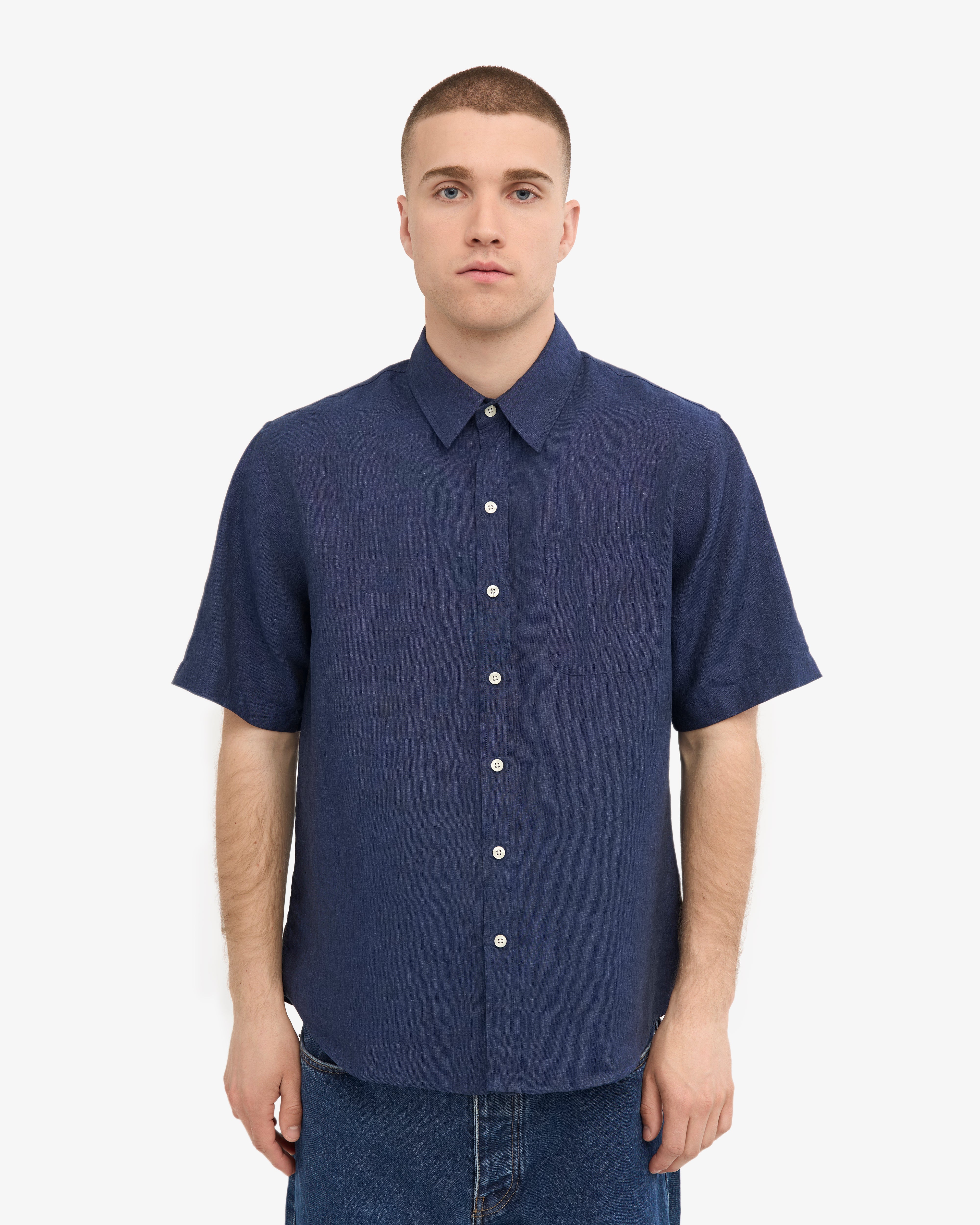Premium Linen Short Sleeve Shirt for Men - Breathable Petrol Blue Summer Casual Shirt | Perfect for Beach, Vacation & Outdoor Activities