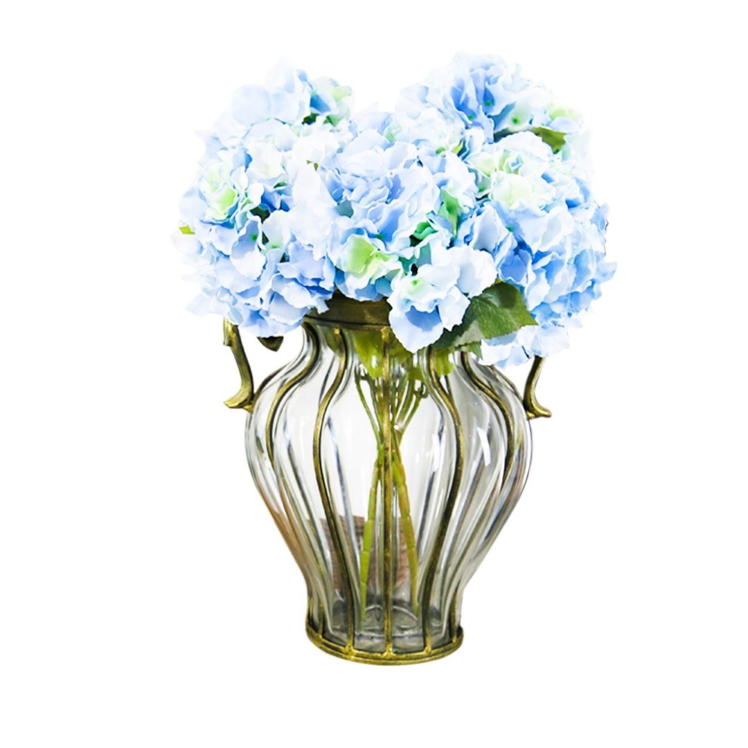 Elegant Clear European Glass Flower Vase with Dual Metal Handles - Perfect for Home Decor, Wedding Centerpieces, and Tabletop Arrangements