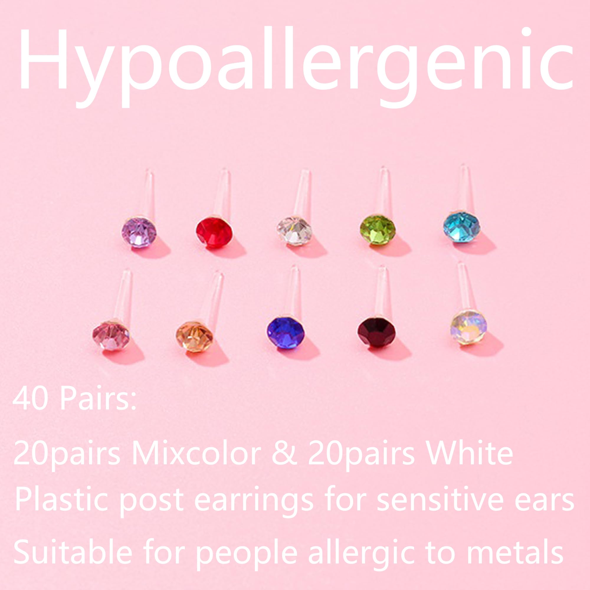 30 Pairs Hypoallergenic CZ Plastic Stud Earrings for Women & Girls - Sensitive Ears Safe, Lightweight Fashion Jewelry for Daily Wear, Parties & Gifts