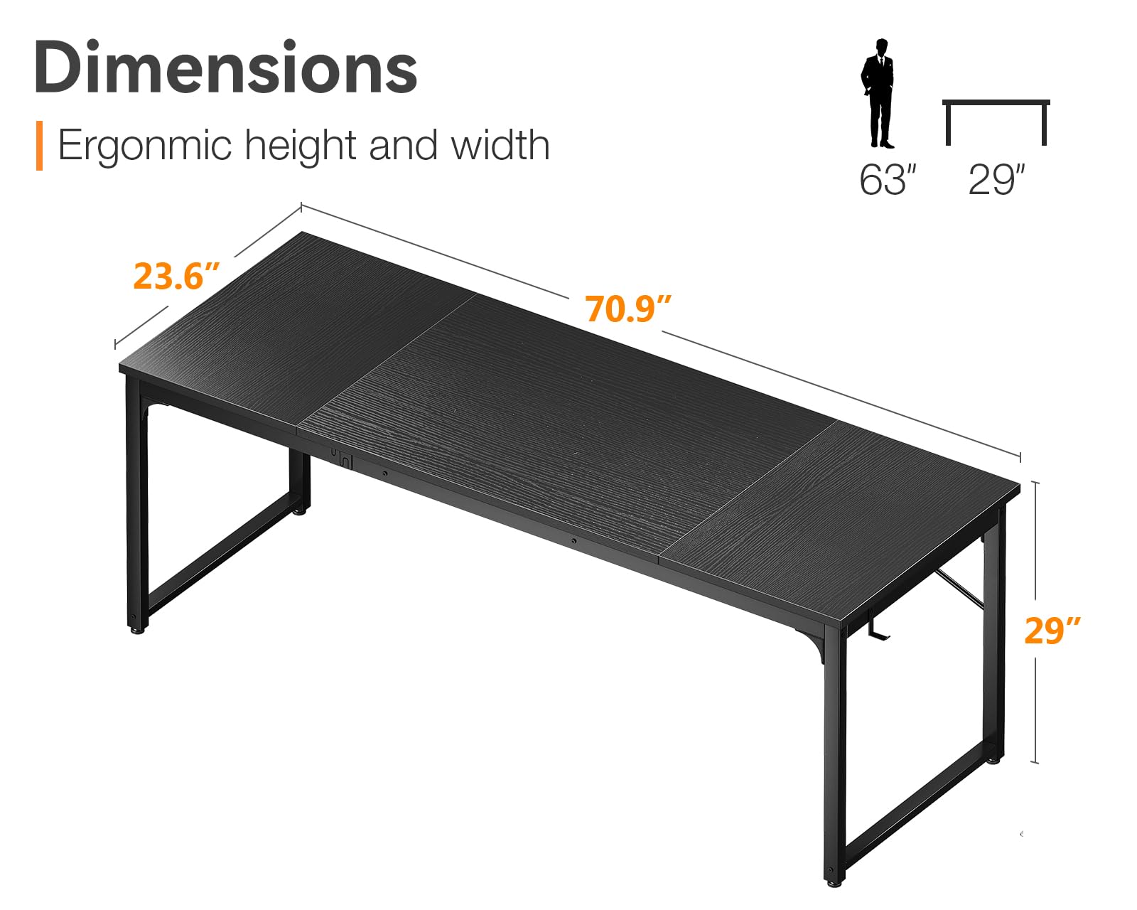 Coleshome 71 Inch Modern Computer Desk for Home Office - Sturdy Black Writing Desk for Students & Professionals - Perfect for Small Spaces & Remote Work
