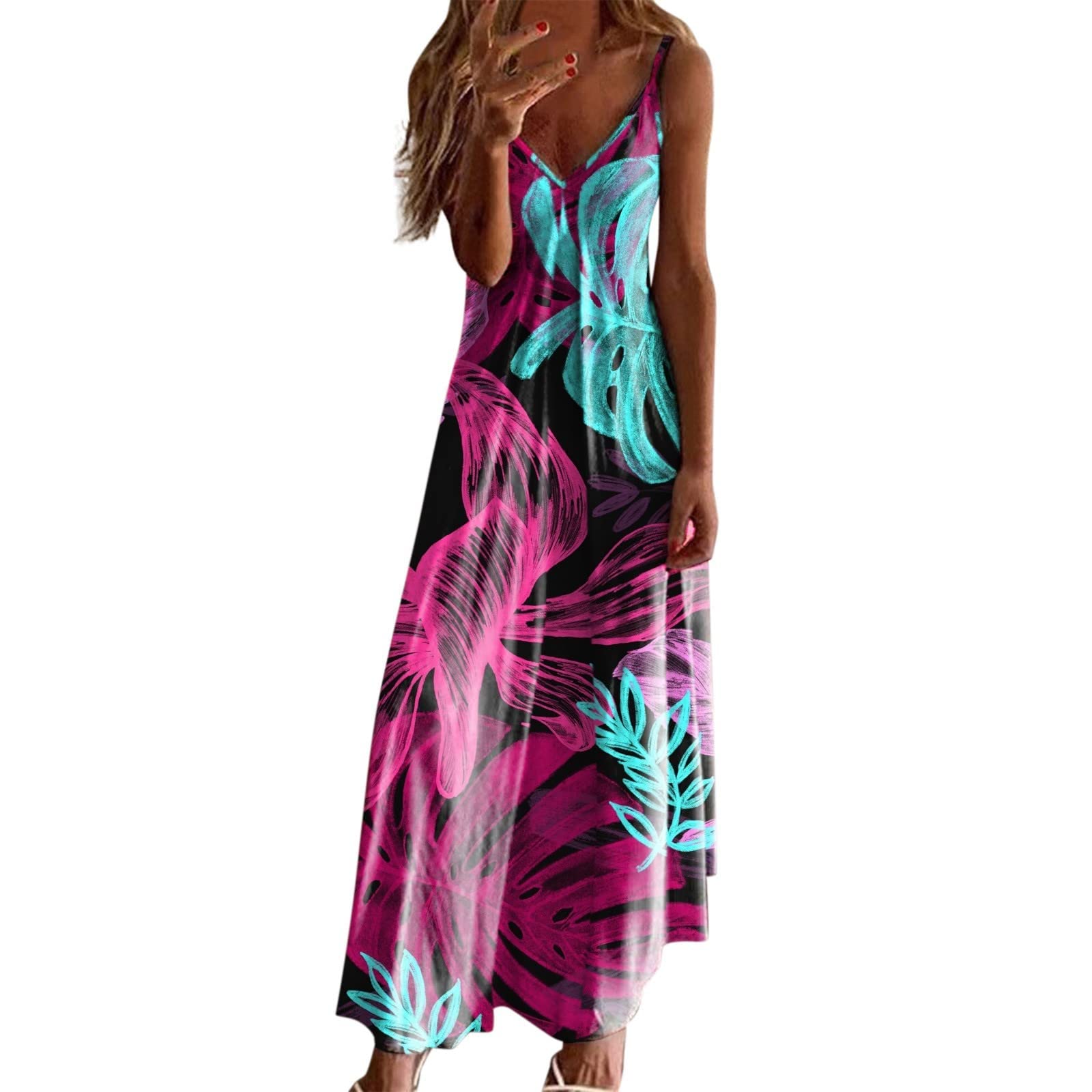 Women's Bohemian Floral Print Summer Dress - Casual V-Neck Sleeveless Beach Vacation Dress for Women | Perfect for Beach Getaways, Pool Parties & Summer Outings