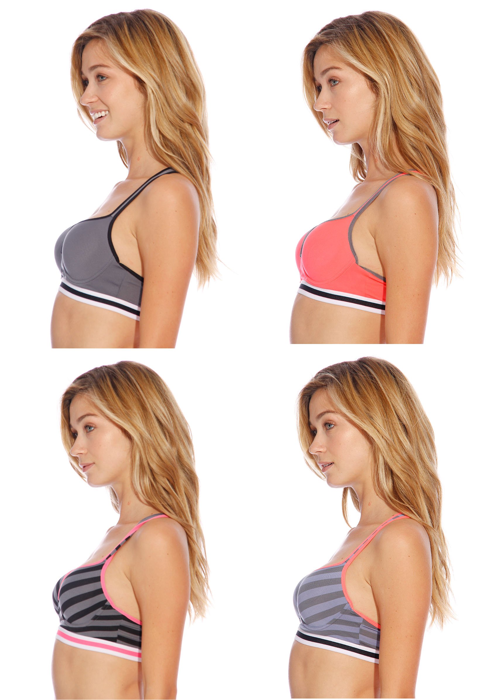 High Support Racerback Sports Bras for Women - 4 Pack - Moisture Wicking & Breathable Workout Bras for Running, Yoga, Gym & Fitness