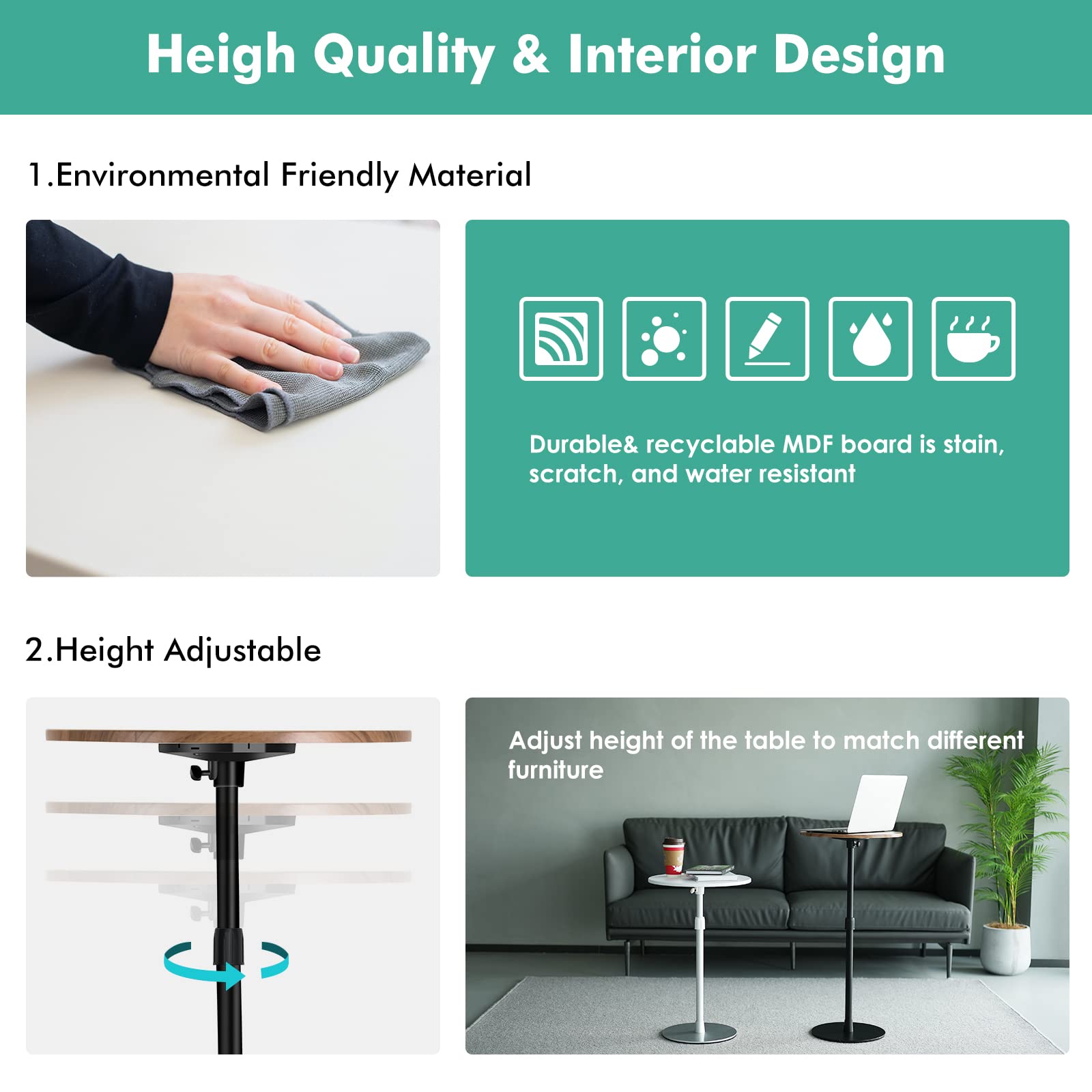 Adjustable Height Small Side Table - 22.4