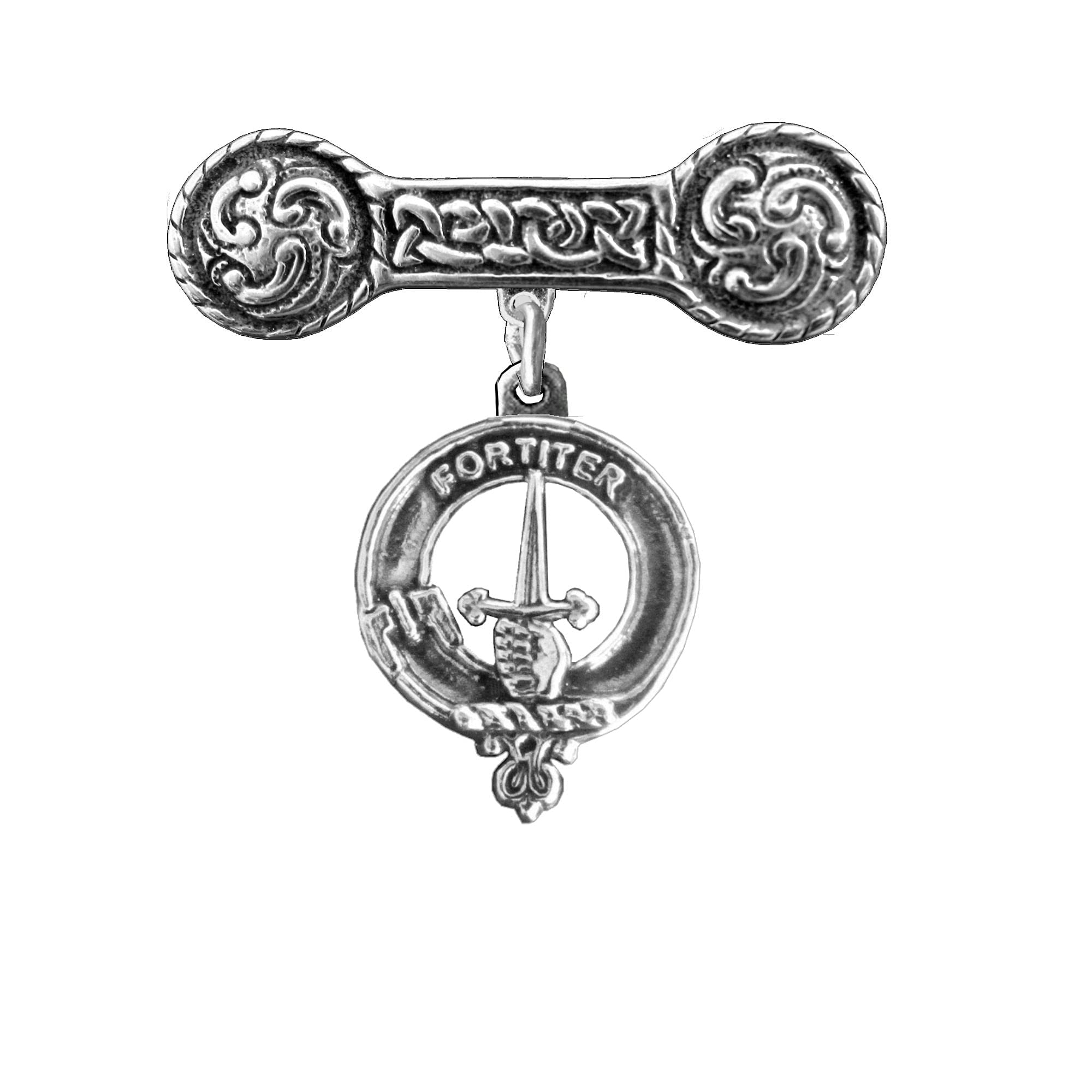 MacAlister Clan Crest Iona Bar Brooch - Sterling Silver Scottish Jewelry for Tartan Shawls & Kilts - Perfect for Weddings, Highland Games & Celtic Events