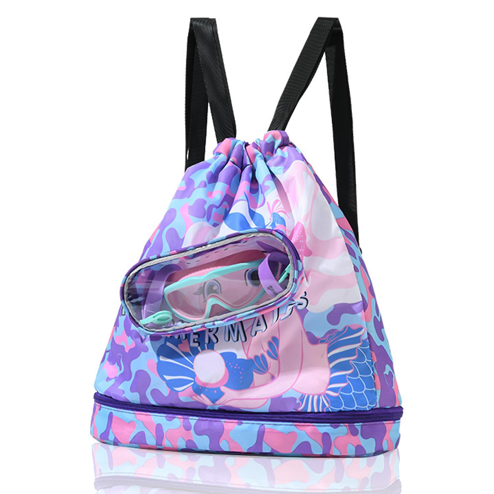 JOLINTAL Purple Mermaid Swimming Bag - Waterproof Drawstring Beach Bag for Kids, Girls Swim Accessories, Duffle Dry Bag for Pool, Beach, Travel & Sports Activities