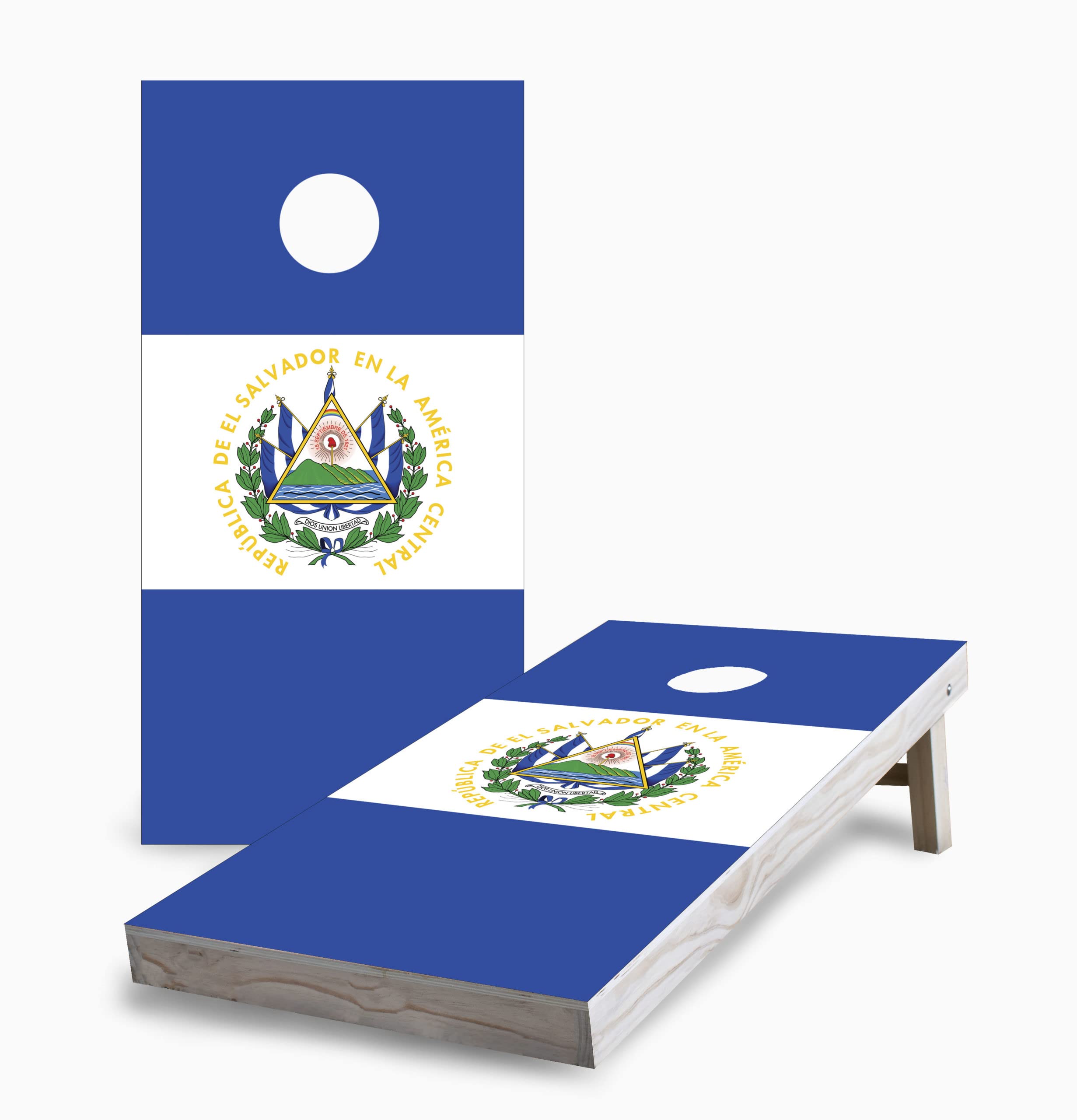 Skip's Garage El Salvador Flag Corn Hole Board Set - 2 Boards, 8 Bags & Accessories - Perfect for Backyard Parties, Tailgating & Outdoor Games