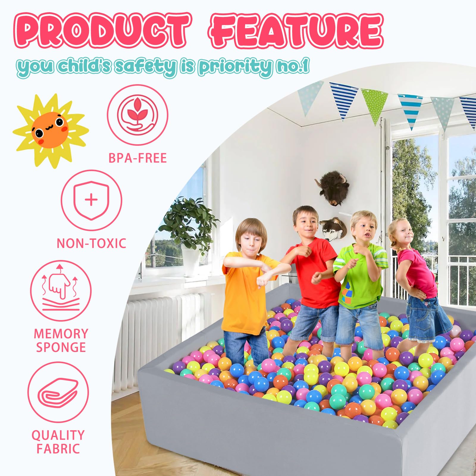 Foam Ball Pit for Toddlers & Kids - CALEPTONG 47.2