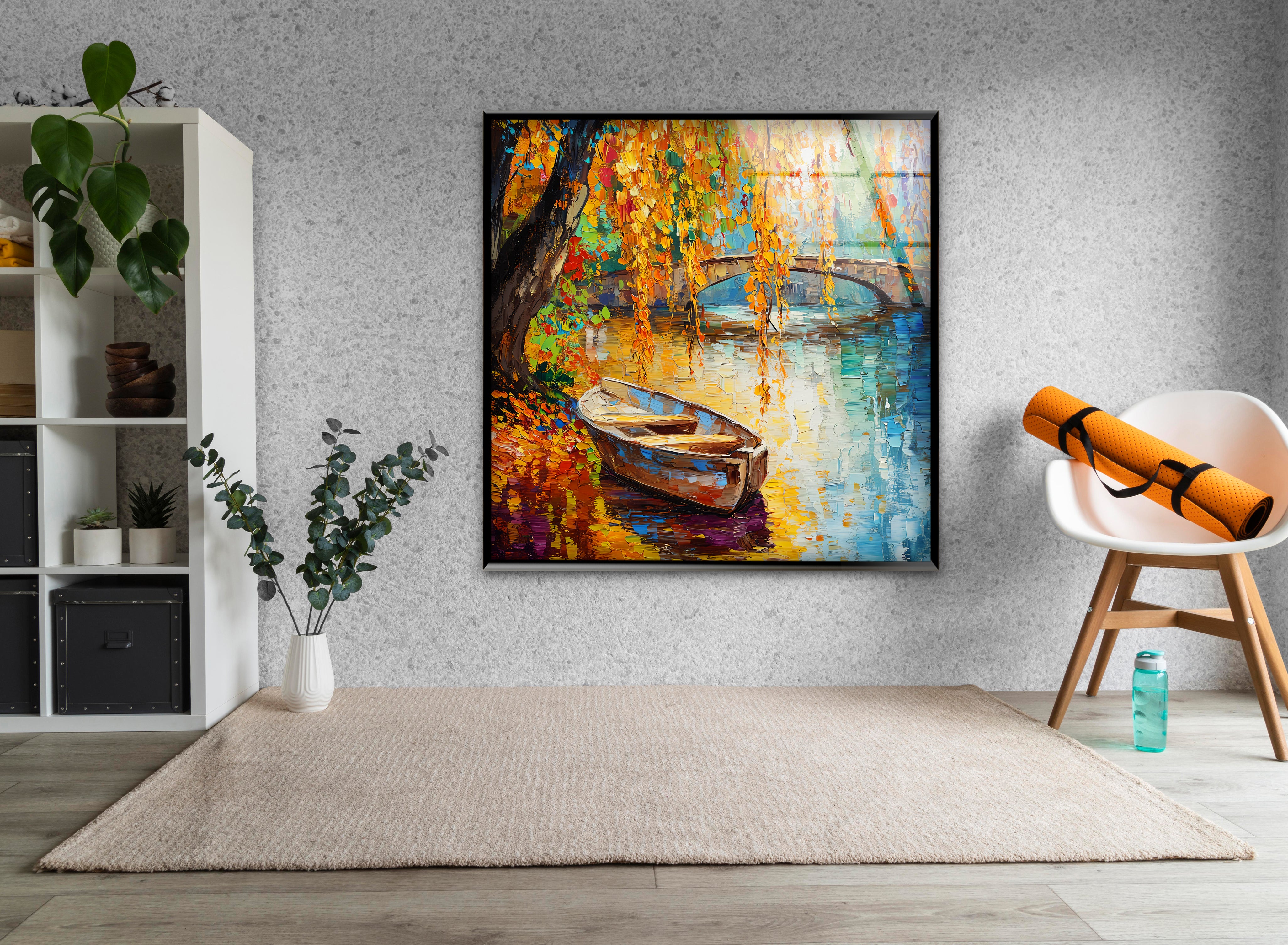 Vibrant Afremov Boat Painting - Stunning Glass Wall Art for Home & Office Decor - Perfect for Living Room, Bedroom, or Gift