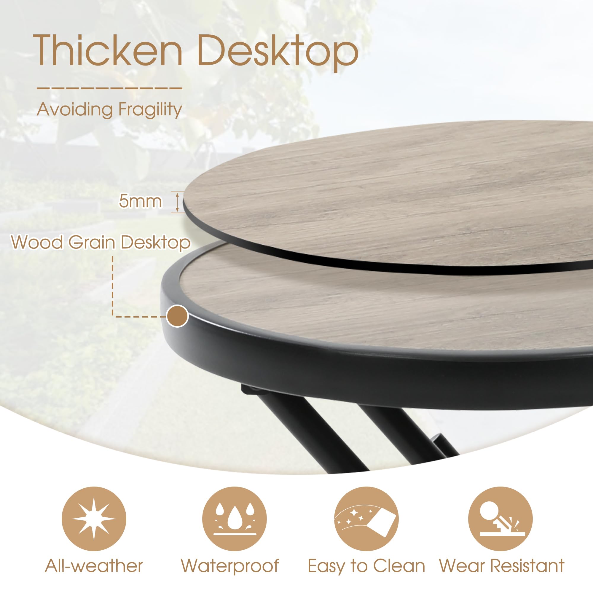 HOMEFUN Outdoor Side Table - Folding Patio End Table with Tempered Glass Top, Portable Bistro Coffee Table for Porch, Yard, Balcony, Garden, Deck & Poolside - Perfect for Outdoor Relaxation, Entertaining & Coffee Time