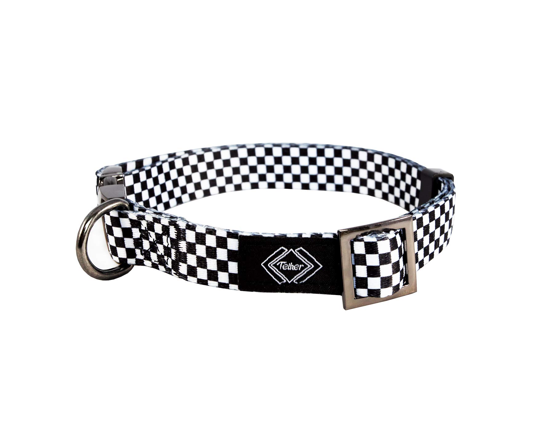 Checkered Print Dog Collar with Metal Hardware - Durable Pet Collar for Small, Medium & Large Dogs - Fashionable Checkered Design for Daily Walks, Training & Outdoor Adventures