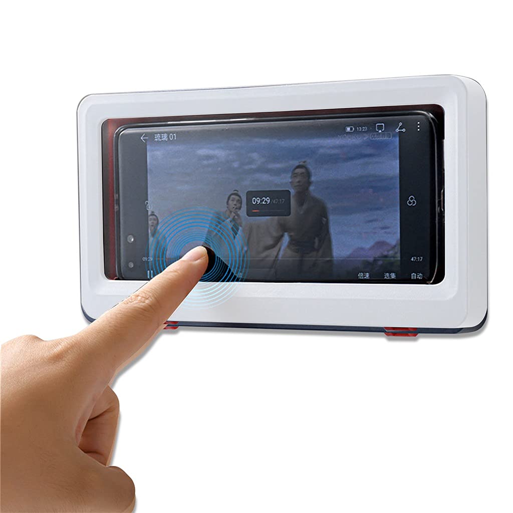 6 Inch Waterproof Phone Holder for Shower - Wall Mounted Bathroom Screen Magnifier & Storage Case - Perfect for Watching Videos in Shower, Bath or Toilet
