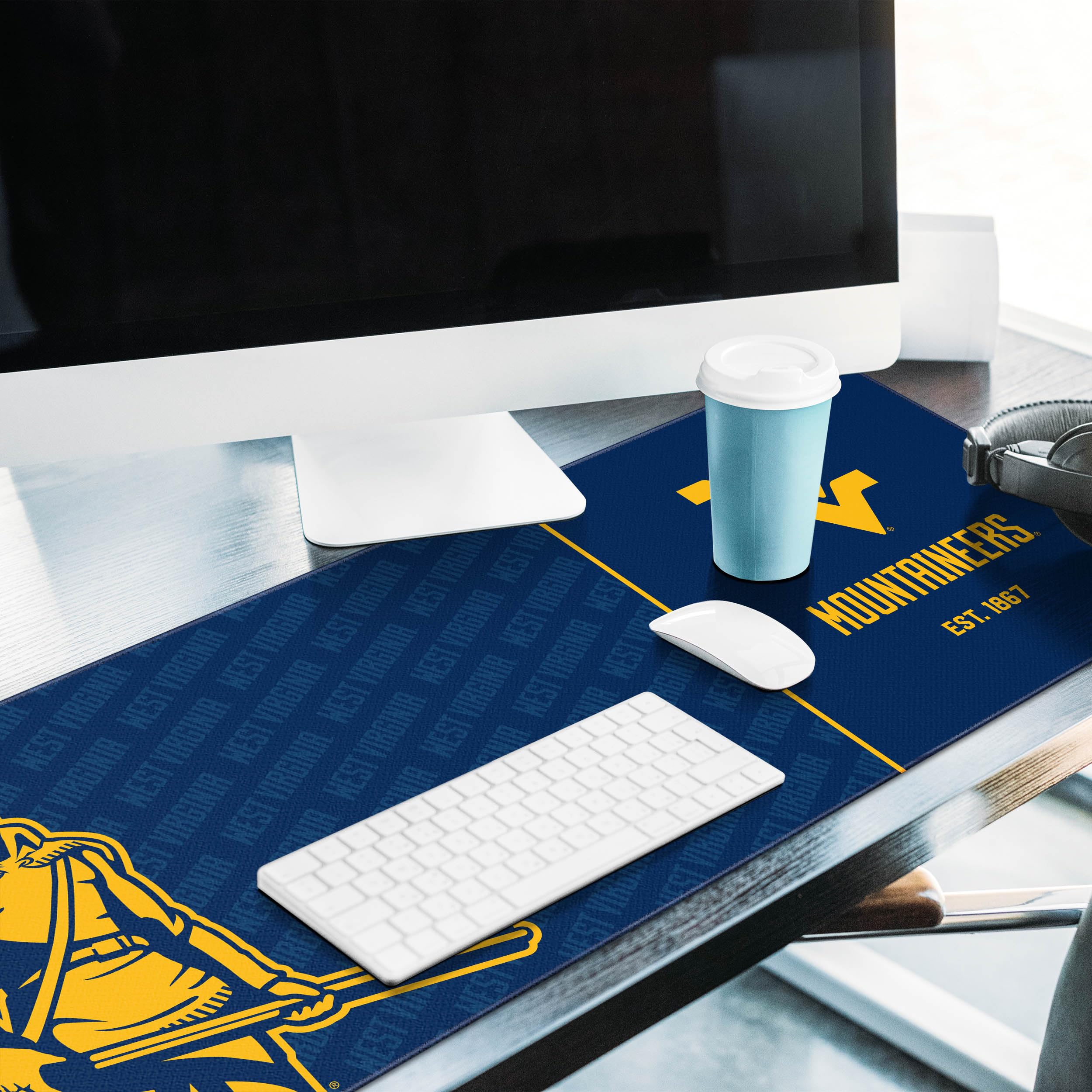 YouTheFan NCAA West Virginia Mountaineers Logo Series Desk Pad - Non-Slip Mouse Pad for Office & Gaming - Perfect for WVU Fans, Students & Alumni (SMU Size)