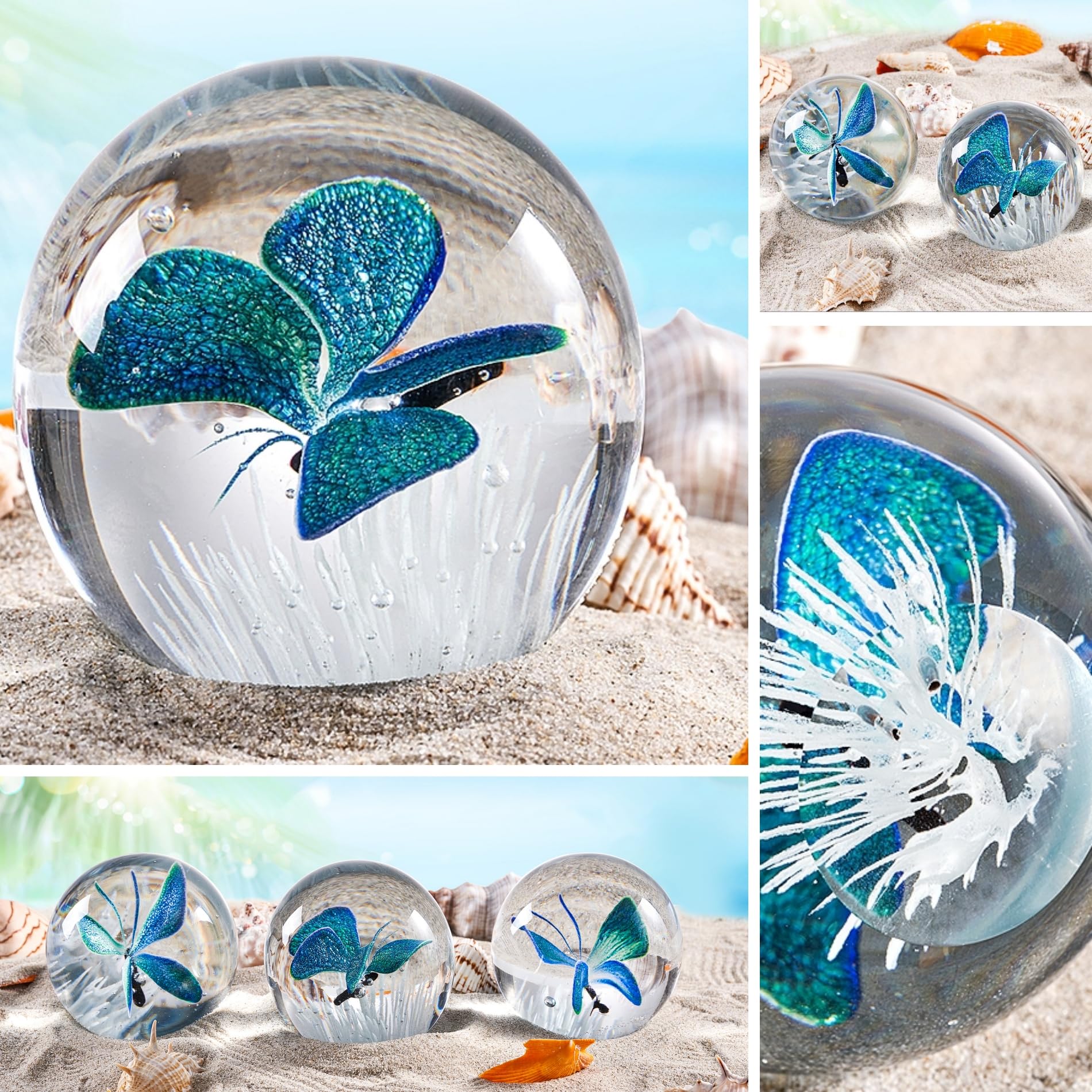 EUSTUMA Hand Blown Glass Butterfly Paperweight - Elegant Office Desk Accessory & Home Decor Collectible Gift for Butterfly Lovers | Perfect for Work Desks, Bookshelves & Display Cabinets