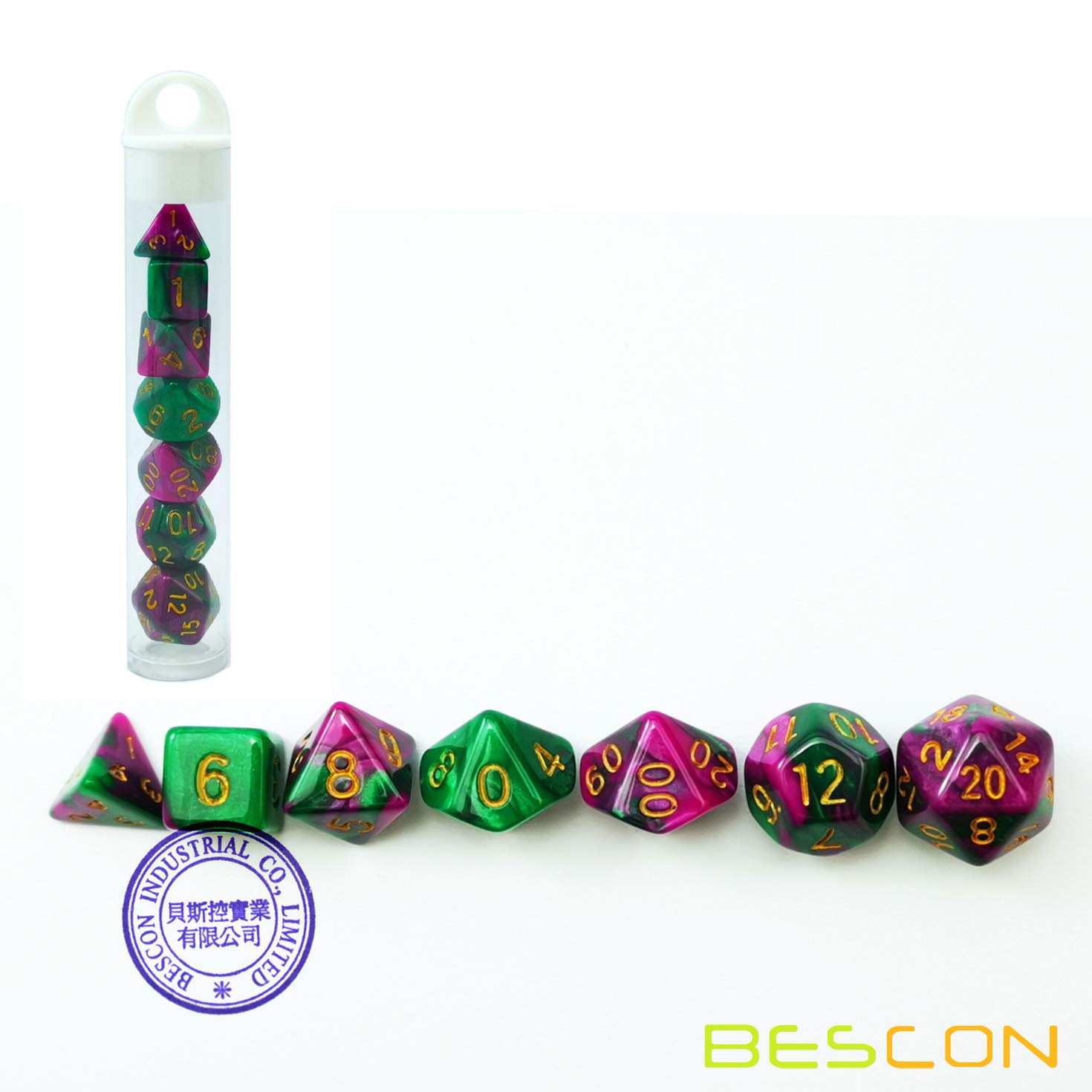 Bescon Mini Two-Tone Polyhedral RPG Dice Set - 10mm Small Dice (D4-D20) for Wizards & Jungle Adventures | Perfect for D&D, Pathfinder & Tabletop Gaming