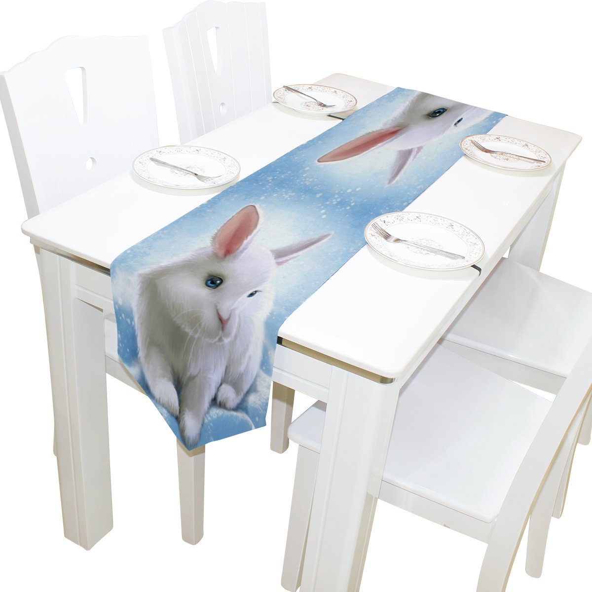 ALAZA Easter Bunny Table Runner - 13x70 Inch Decorative Table Cloth for Wedding, Party & Banquet Decor - Spring Home Decor & Coffee Table Mat - Perfect for Easter Celebrations, Bridal Showers & Holiday Dining