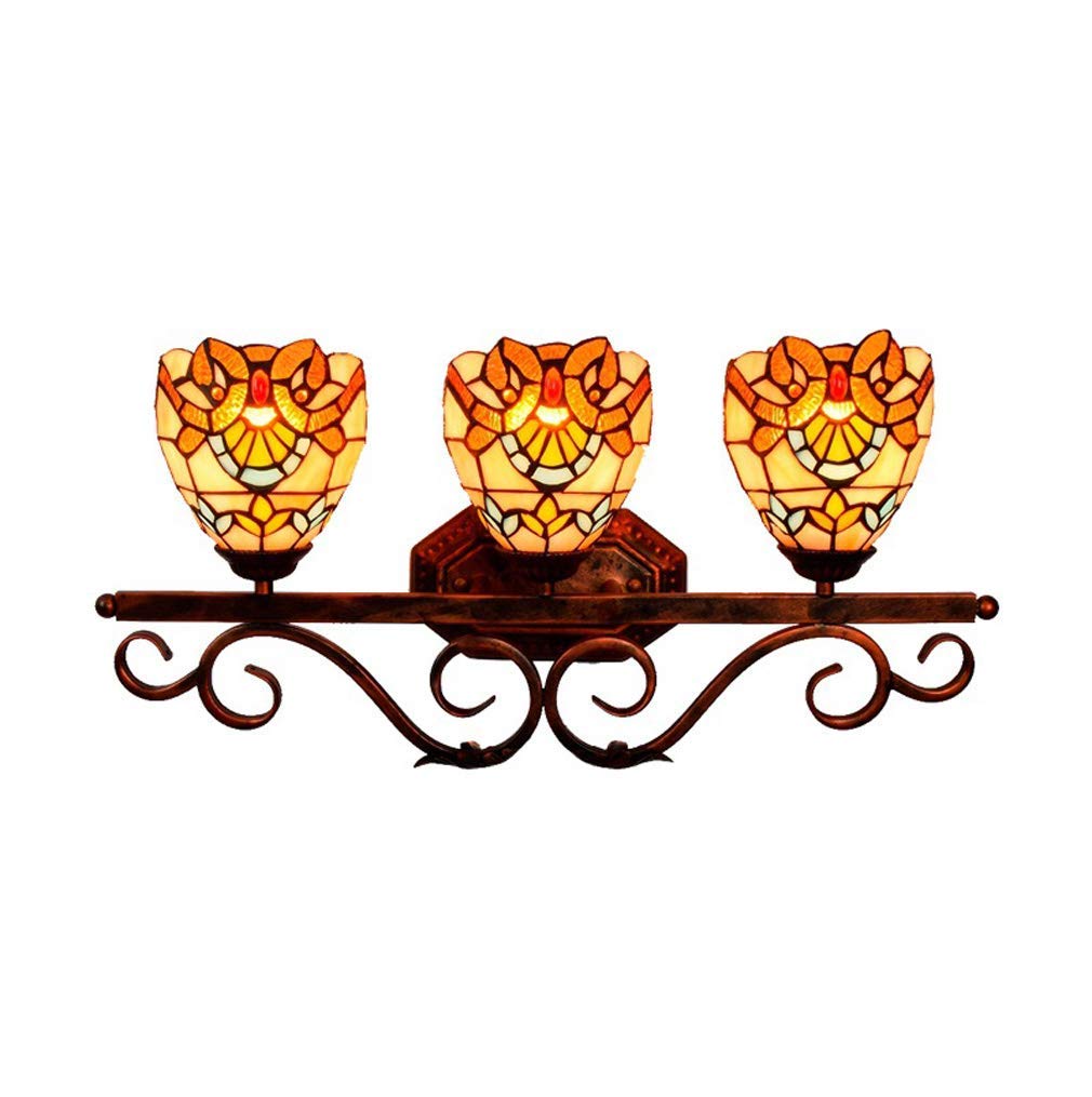 Vintage Tiffany Style 3-Arm Wall Lamp - Baroque Bathroom Mirror Light with E27 Socket for Makeup & Shaving - Elegant Vanity Decor for Bedroom, Dressing Room & Bath