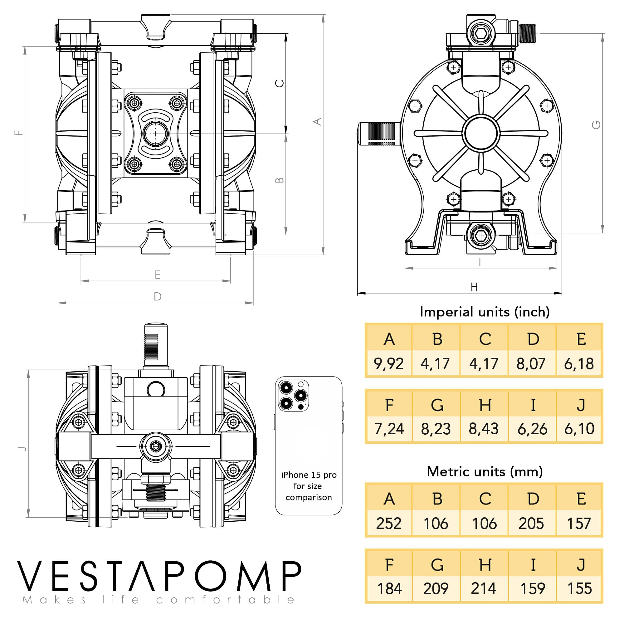 Vestapomp Air Operated Double Diaphragm Pump - 1/2