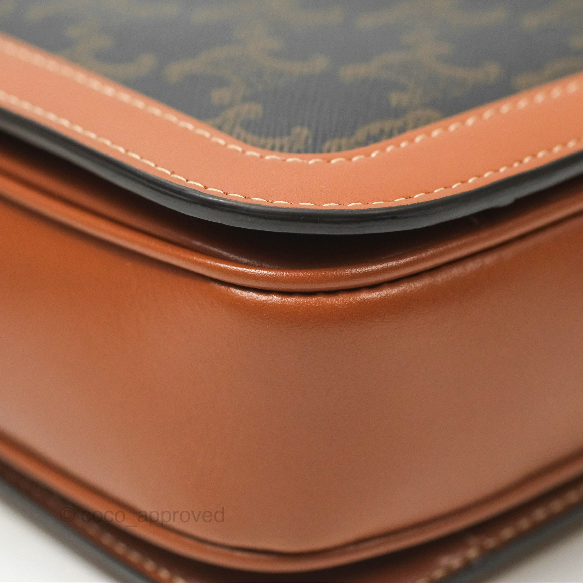 Celine Medium Triomphe Bag in Triomphe Canvas & Tan Calfskin Leather - Luxury Crossbody Purse for Women, Perfect for Work, Travel & Evening Events