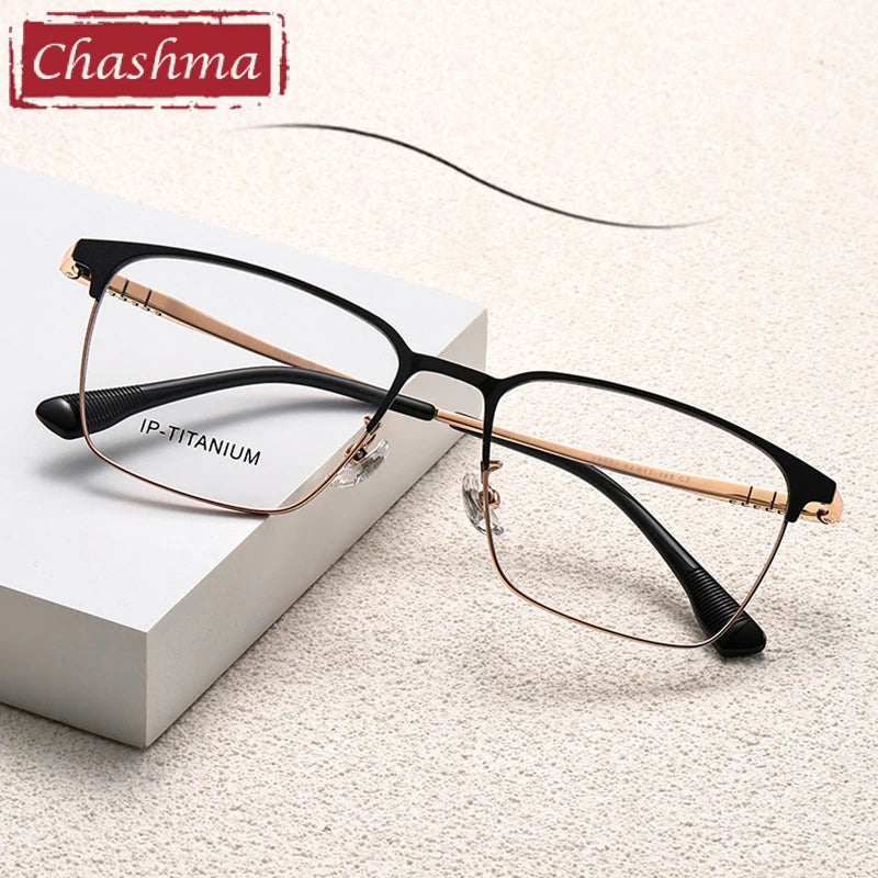 Men's Titanium Square Full Rim Eyeglasses Frame 98601 - Lightweight & Durable for Office, Reading & Daily Wear