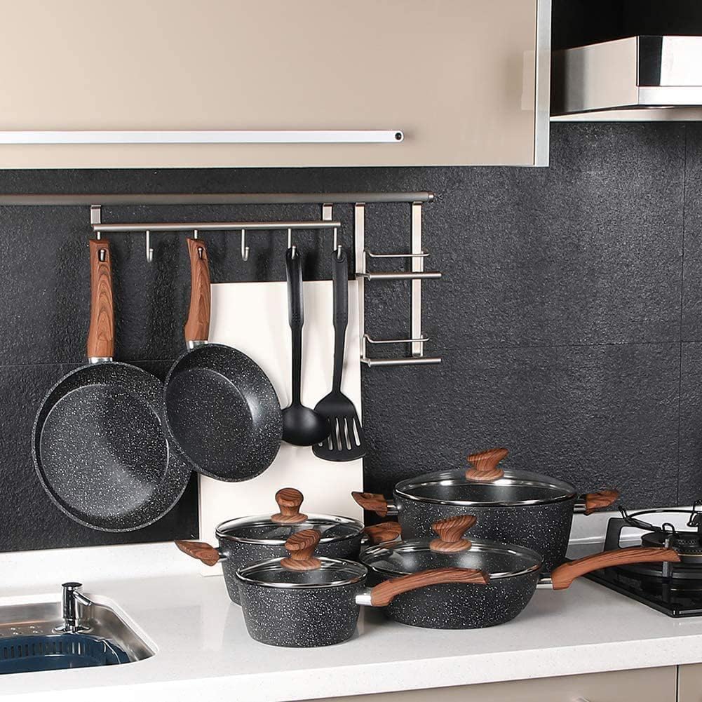 Kitchen Academy 12-Piece Black Granite Induction Cookware Set - Nonstick Pots & Pans, PFOA/PFOS Free for Healthy Cooking | Perfect for Gas, Electric & Induction Stoves | Ideal for Frying, Boiling & Everyday Meals