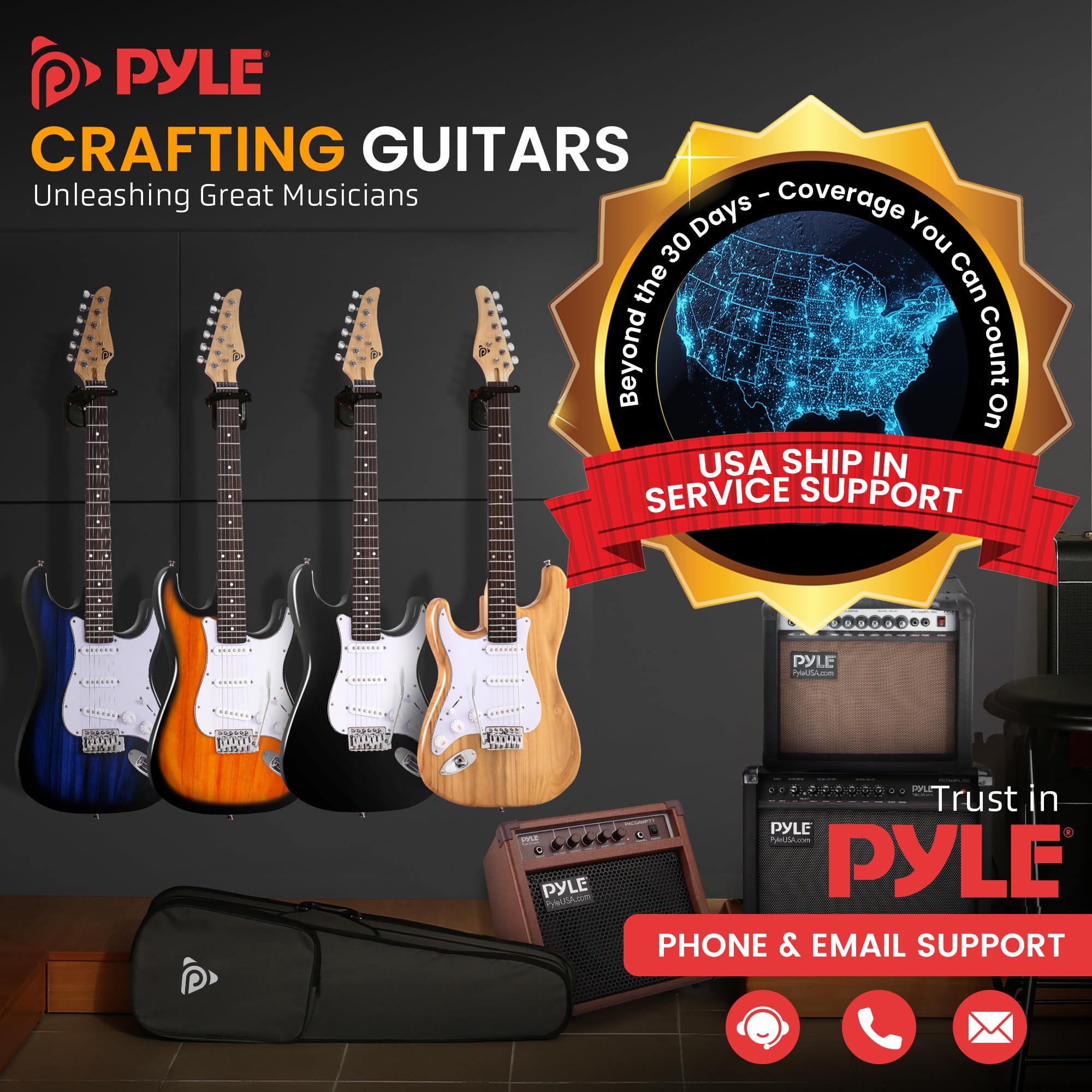 Pyle Full Size Left Handed Electric Guitar Kit with 5W Amp, Gig Bag & Accessories - ST-Style Beginner Guitar Bundle with 22 Frets, Paulownia Wood Body (Natural Finish) - Perfect for Home Practice, Music Lessons & Live Performances
