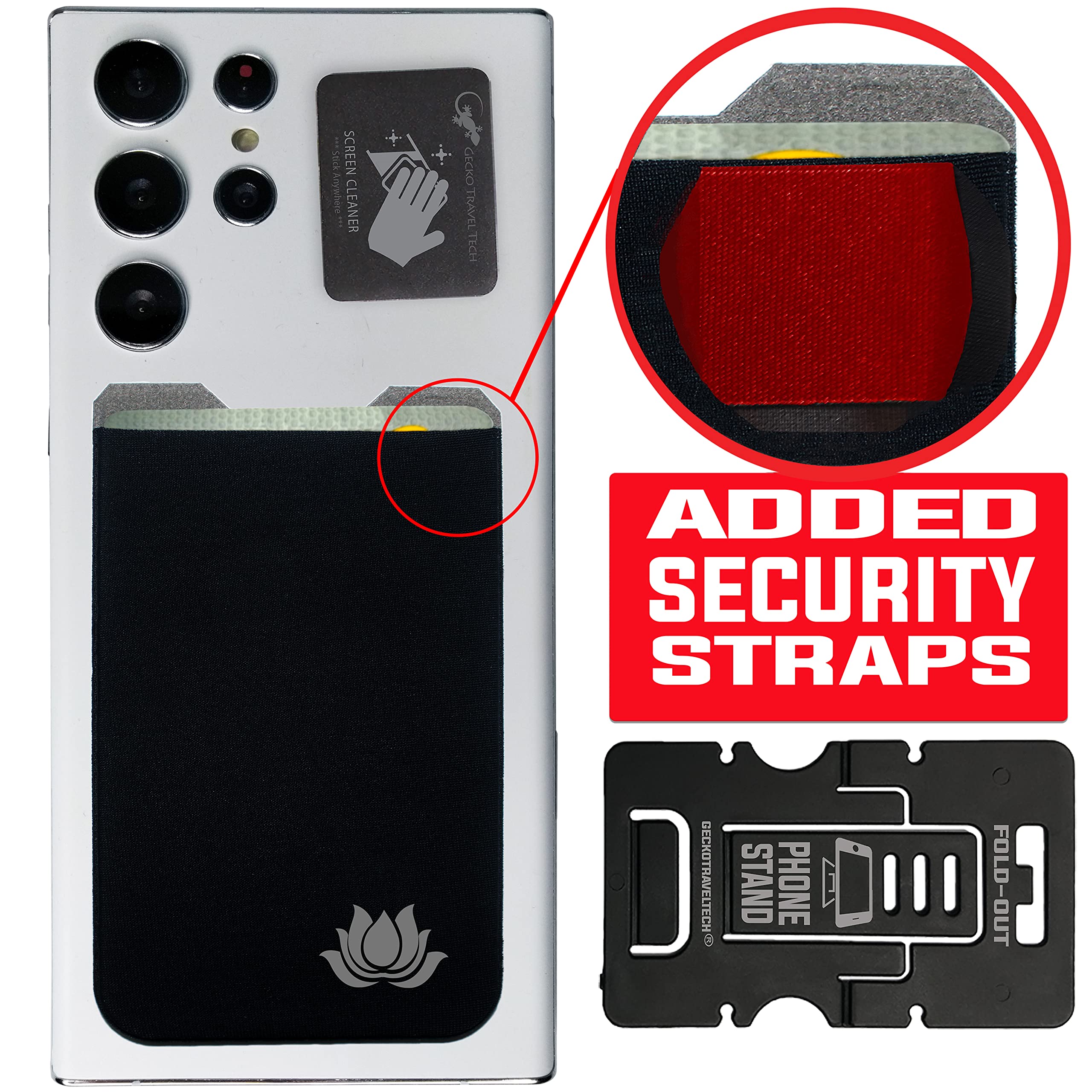 Gecko Stick-On Phone Wallet - Slim Adhesive Card Holder for iPhone & Android - Secure Lycra Pocket for Credit Cards, Cash & ID - Perfect for Gym, Running & Travel