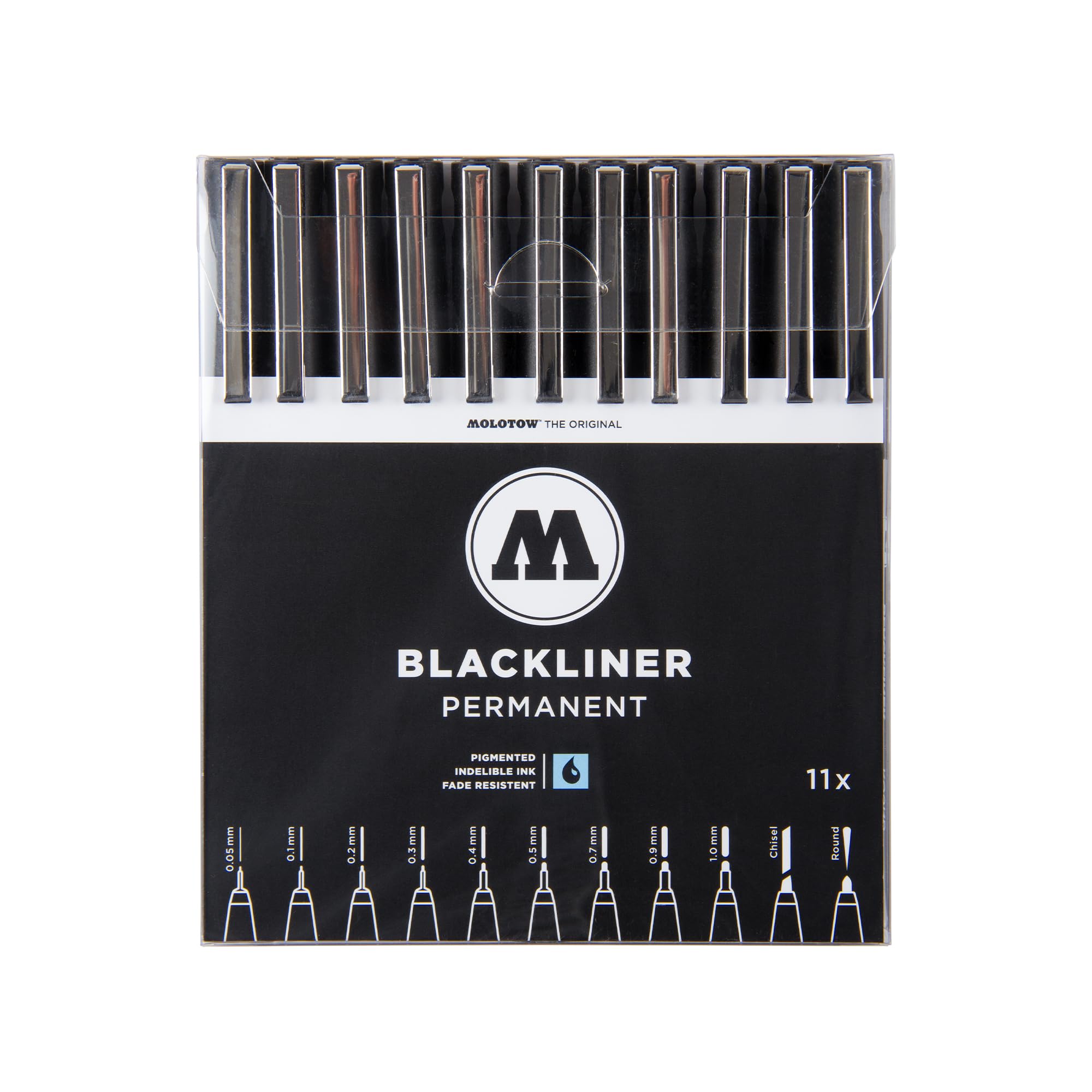 Molotow Blackliner Pen Complete Set - 11 Premium Markers for Artists & Designers | Ideal for Sketching, Calligraphy & Graffiti (200.485)