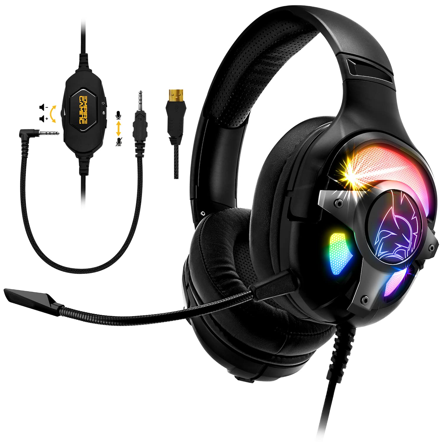 EMPIRE GAMING WarCry G-W10 RGB Gaming Headset with 7.1 Virtual Surround Sound, Noise Cancelling Mic - Compatible with PS4/PS5, Xbox One Series, PC & Mac - Detachable Mic & Remote Control - Perfect for FPS, Streaming & Online Gaming