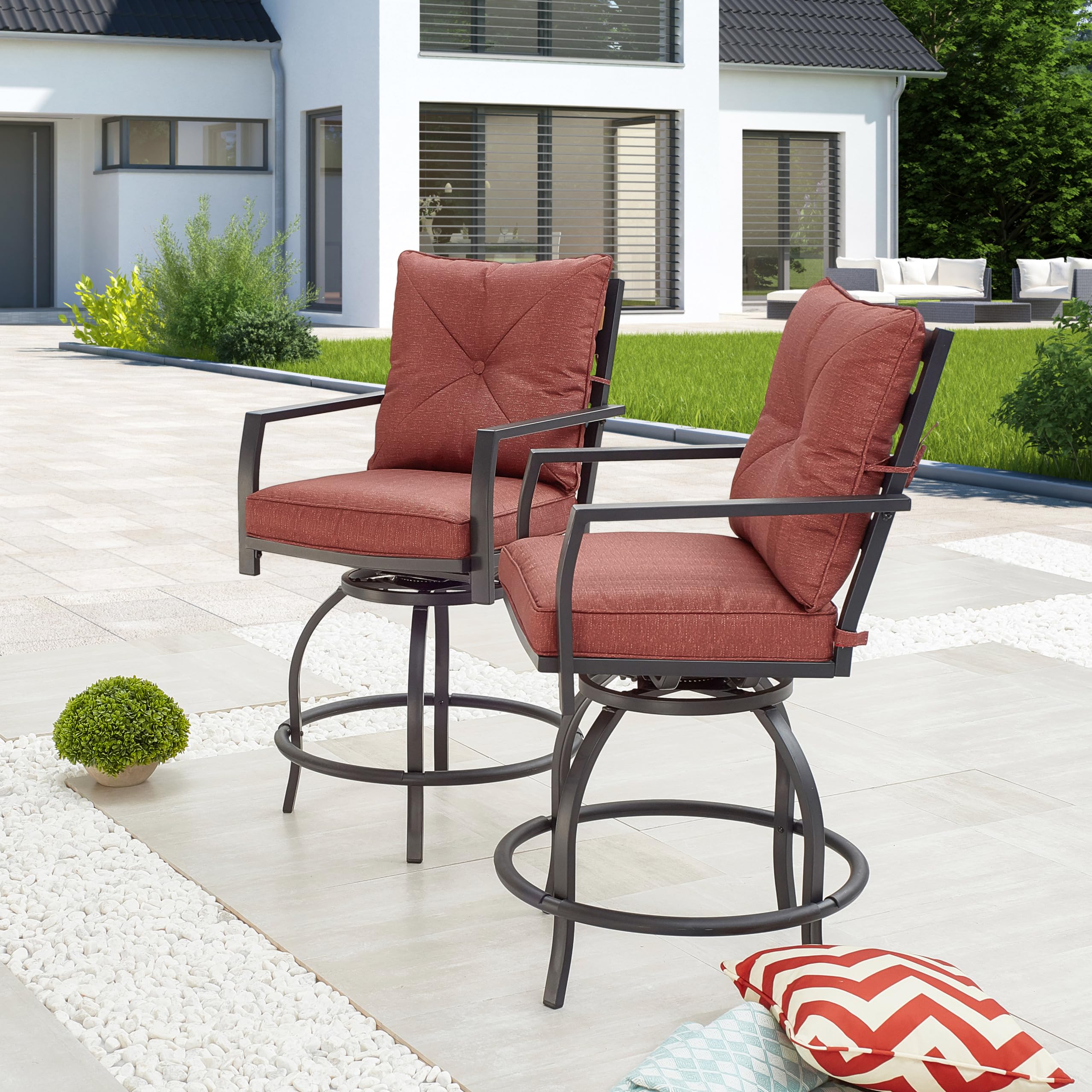 LOKATSE HOME 2-Pack Swivel Bar Stools for Patio, Outdoor, Kitchen & Bar - Adjustable Height, Durable & Comfortable - Perfect for Backyard, Deck, Poolside & Dining Areas (Red)