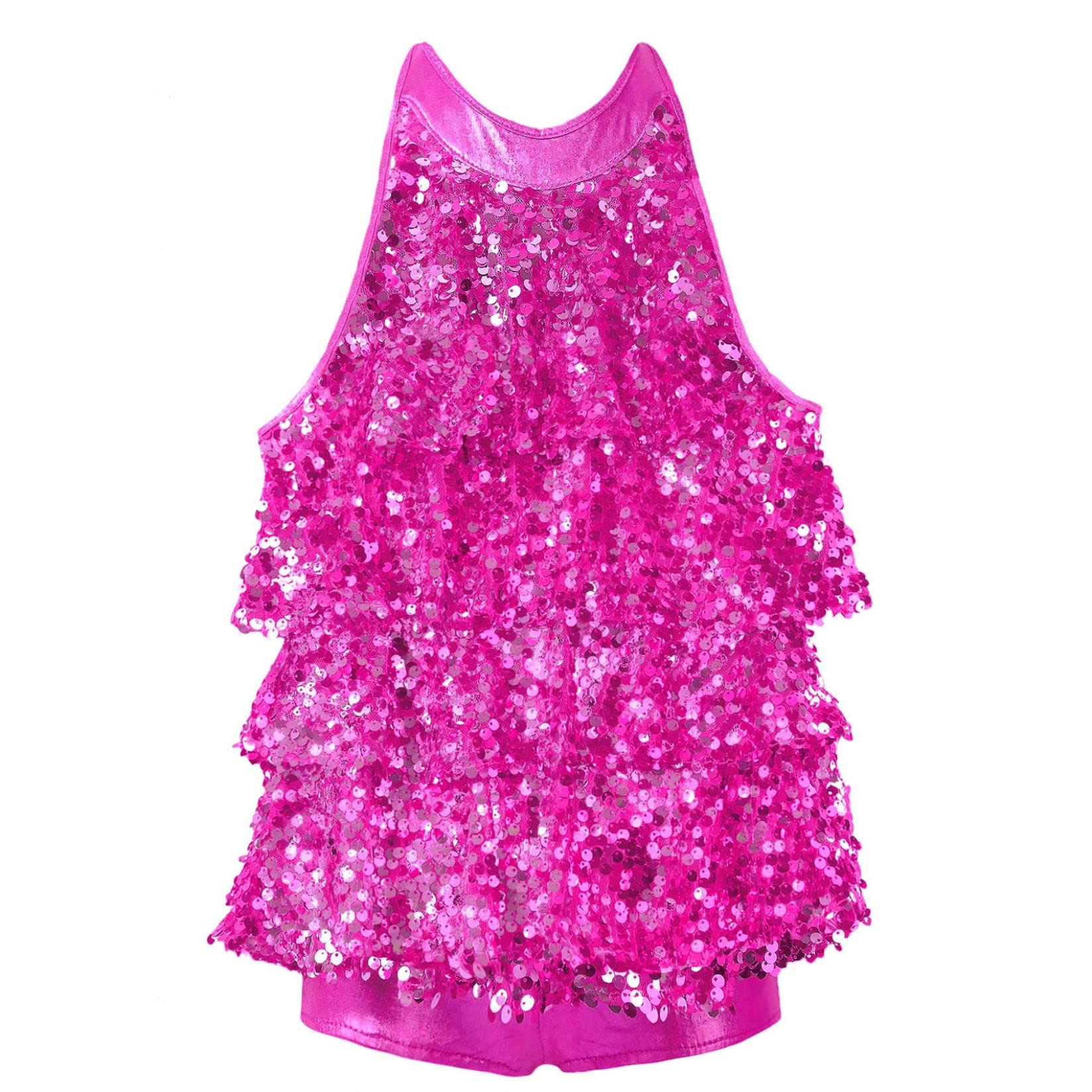 Sparkly Girls Halter-Neck Backless Dance Dress with Tassels - Latin Jazz Samba Tango Costume for Kids | Perfect for Dance Performances, Competitions & Recitals