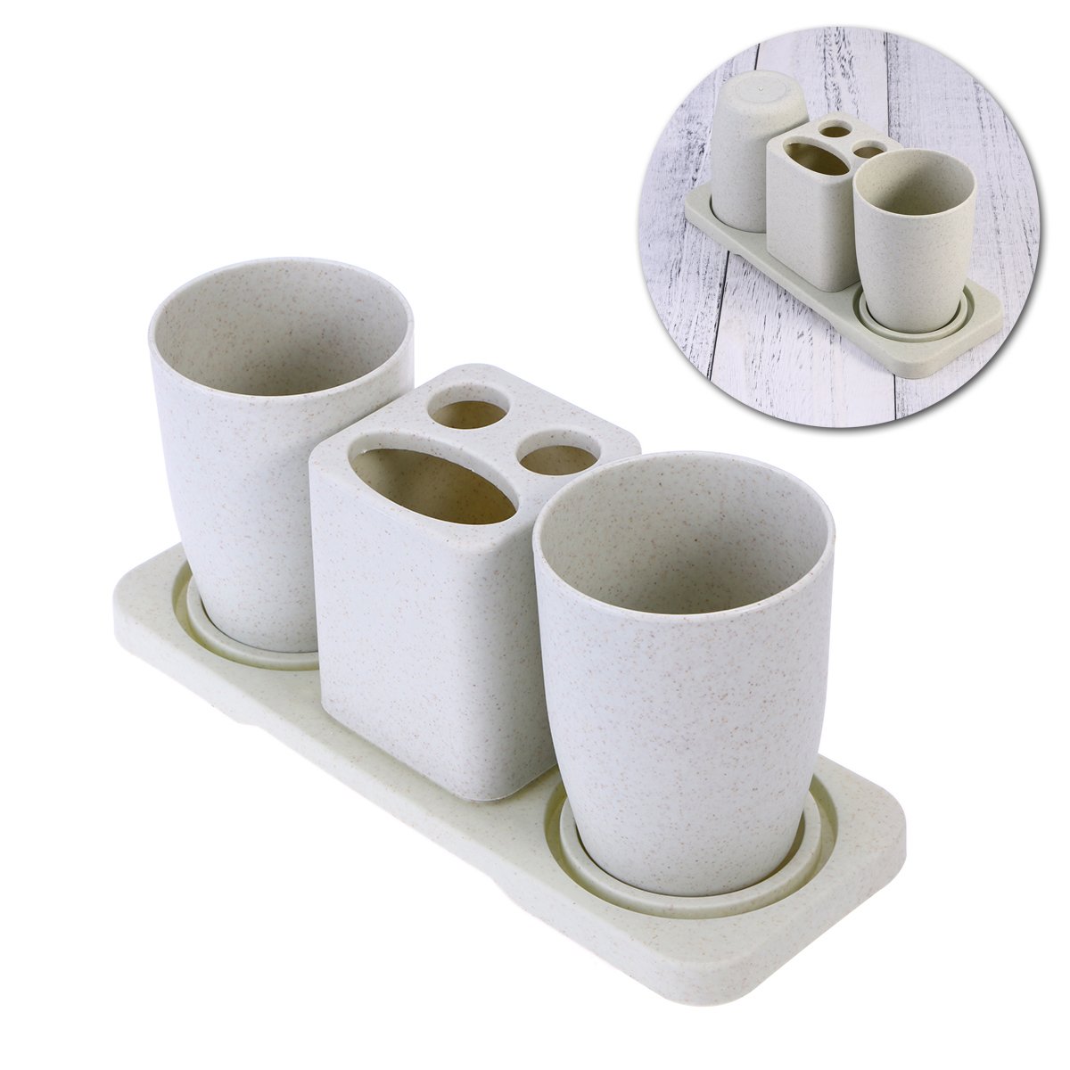DOITOOL Toothbrush Holder Set for Bathroom - 2 Pack Green Toothbrush & Toothpaste Holder with Mug - Perfect for Couples, Families & Travel Use