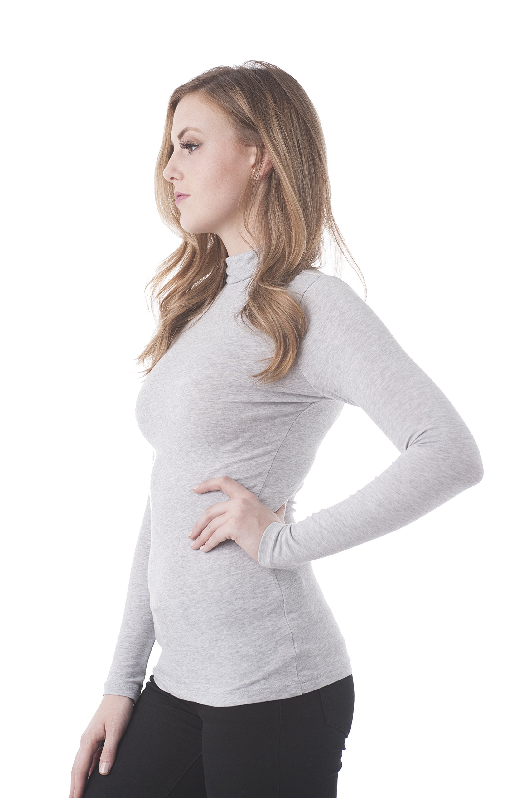 Women's Long Sleeve Plain Funnel Neck T-Shirt - Soft Casual Basic Top for Everyday Wear, Office & Layering