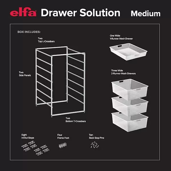 Elfa Medium 7 Runner Mesh Drawer Organizer Bundle - 45cm Wide x 54cm Deep - Perfect for Closet, Kitchen & Office Storage Organization