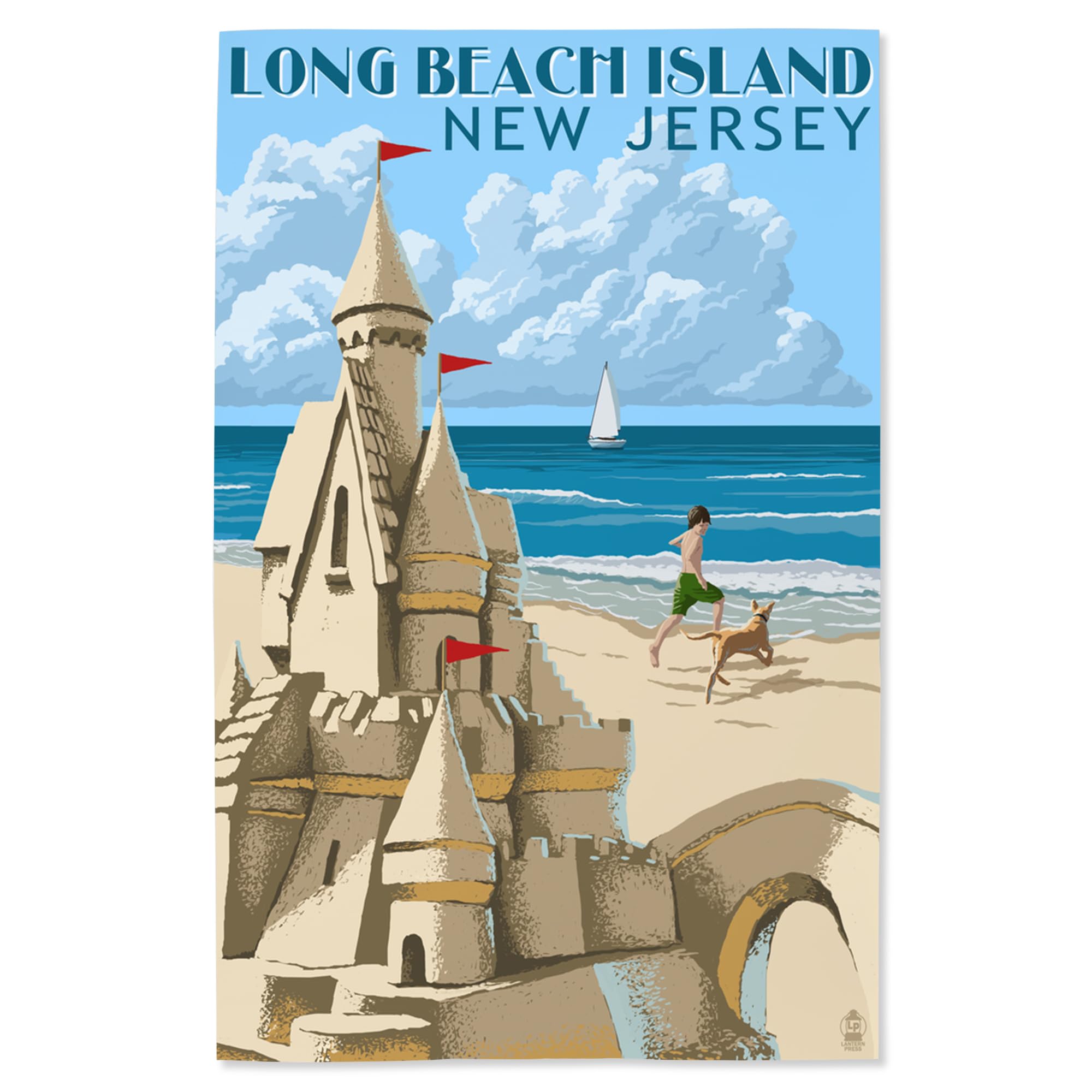 Lantern Press 16x24 Inch Giclee Print - Long Beach Island New Jersey Coastal Art - Sandcastle Beach Wall Decor for Living Room, Bedroom & Office