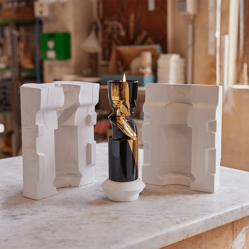 Ginori 1735 LCDC Gold Il Letterato Candle Holder - Elegant Home Decor for Dining Table, Wedding Centerpiece & Luxury Gift