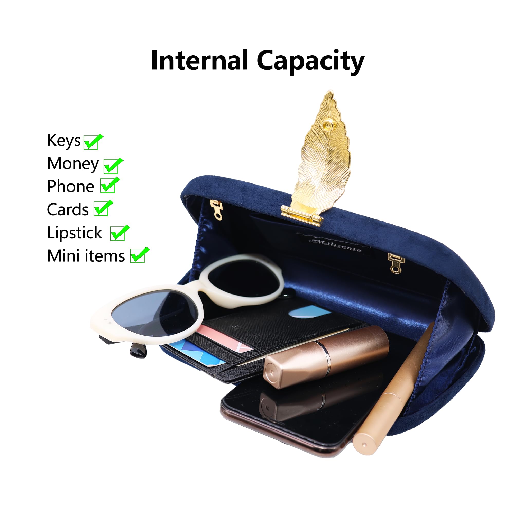 Milisente Women's Solid Suede Evening Clutch Bag with Metallic Leaves Clasp - Elegant Shoulder Purse for Parties, Weddings & Special Occasions