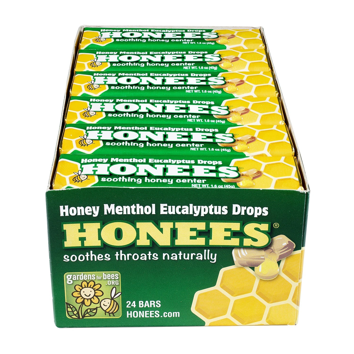 Honees Menthol Eucalyptus Honey Drops - 1.6oz (24 Count) - Soothing Throat Lozenges for Cough & Cold Relief - Perfect for Travel, Work & Home Use