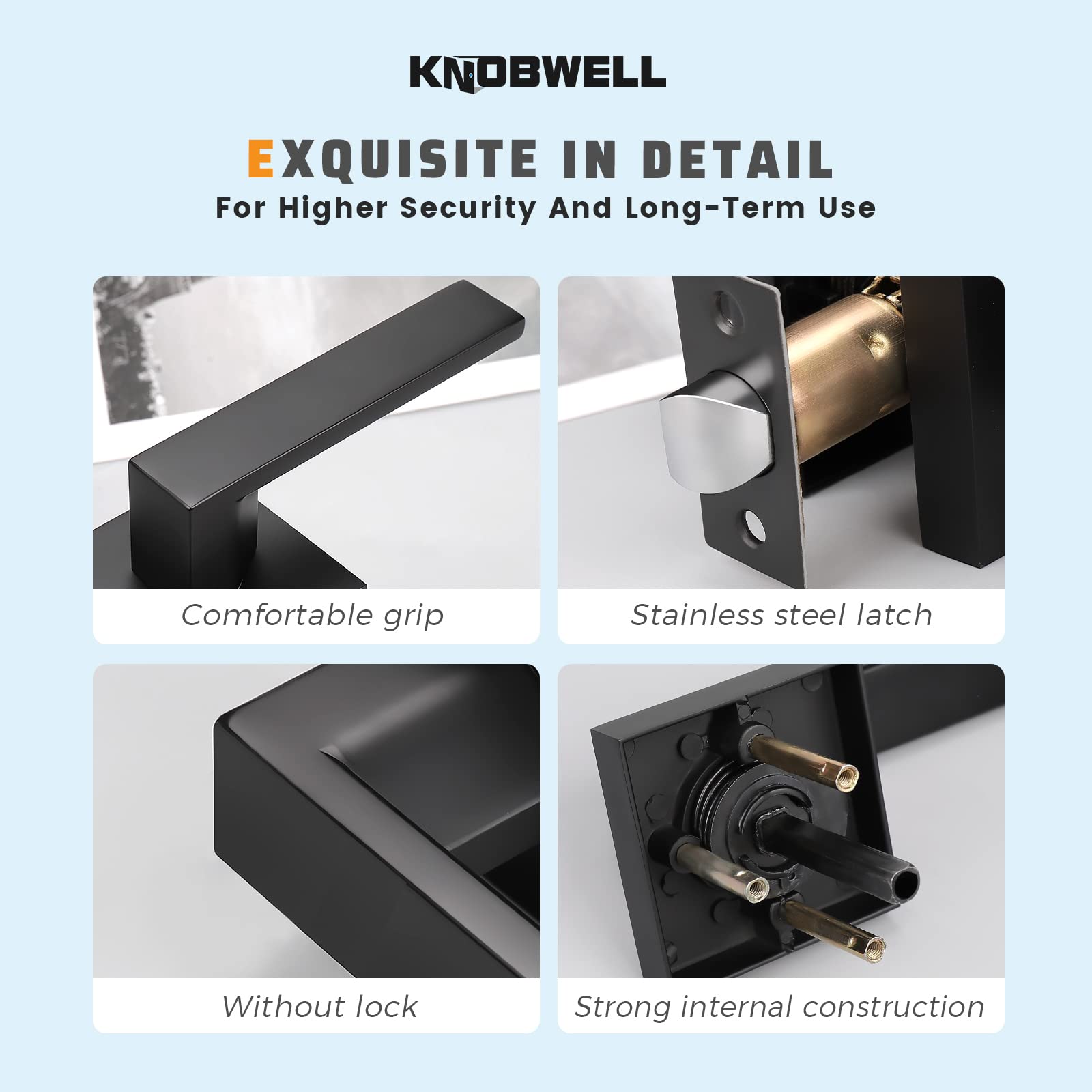 KNOBWELL Matte Black Heavy Duty Interior Door Handle - Classic Passage & Closet Door Lever for Hall, Bedroom & Cabinet - Left/Right Handing Levers 2.07lb (Perfect for Home, Office & Commercial Spaces)