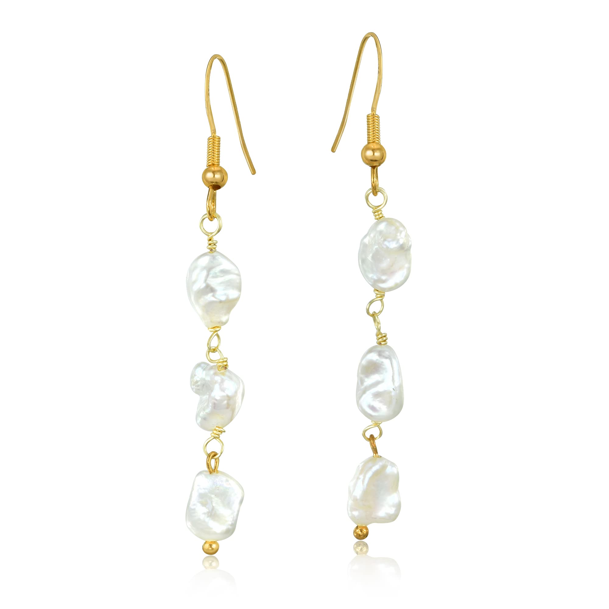 AeraVida Cultured Freshwater White Pearl Gold-Plated Dangle Earrings for Women | Elegant Evening & Anniversary Jewelry Gift for Mom | Perfect for Weddings, Parties & Special Occasions