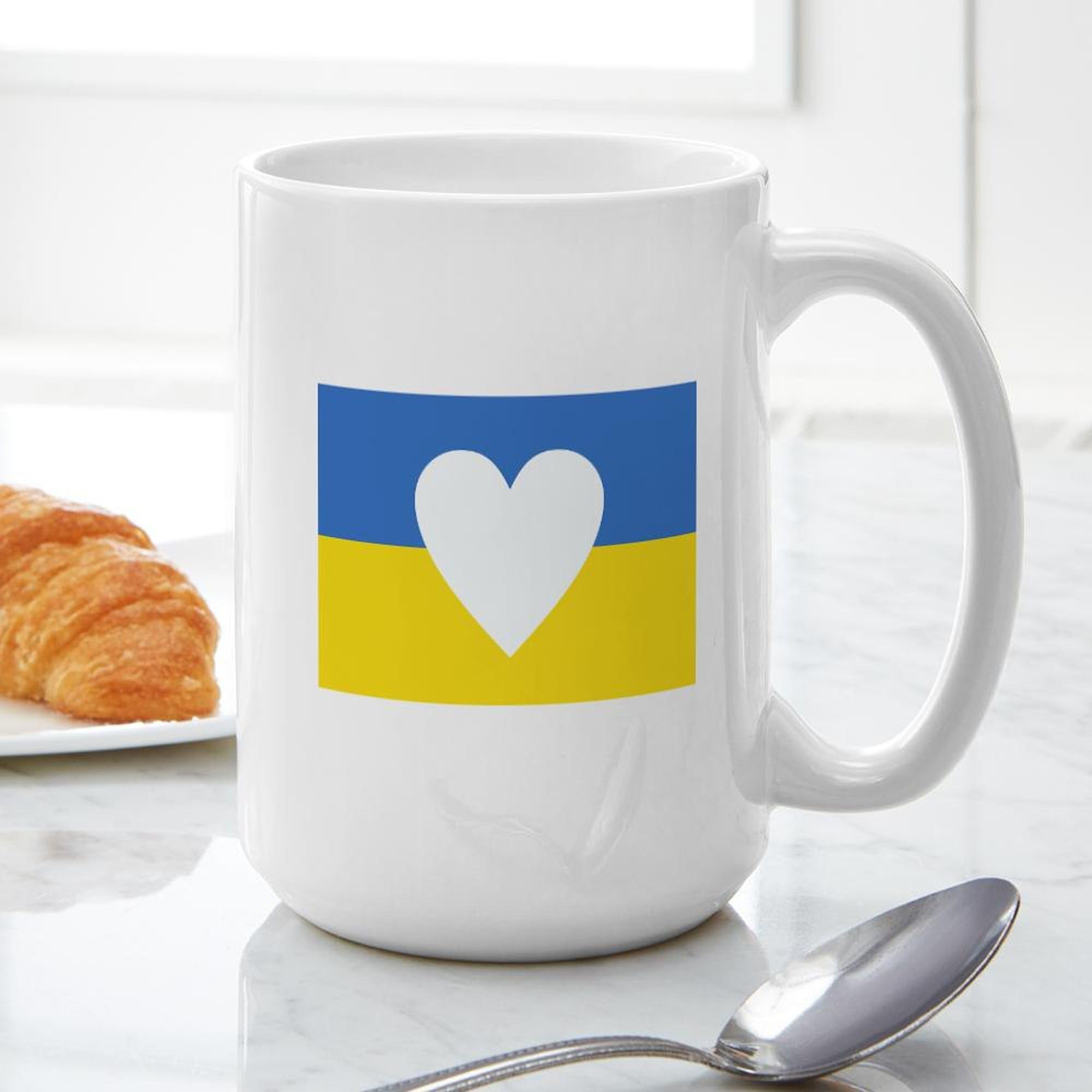 Ukraine Heart Ceramic Coffee Mug 15 oz (444 ml) - Inspirational Gift for Coffee Lovers, Perfect for Home, Office & Supportive Gifting