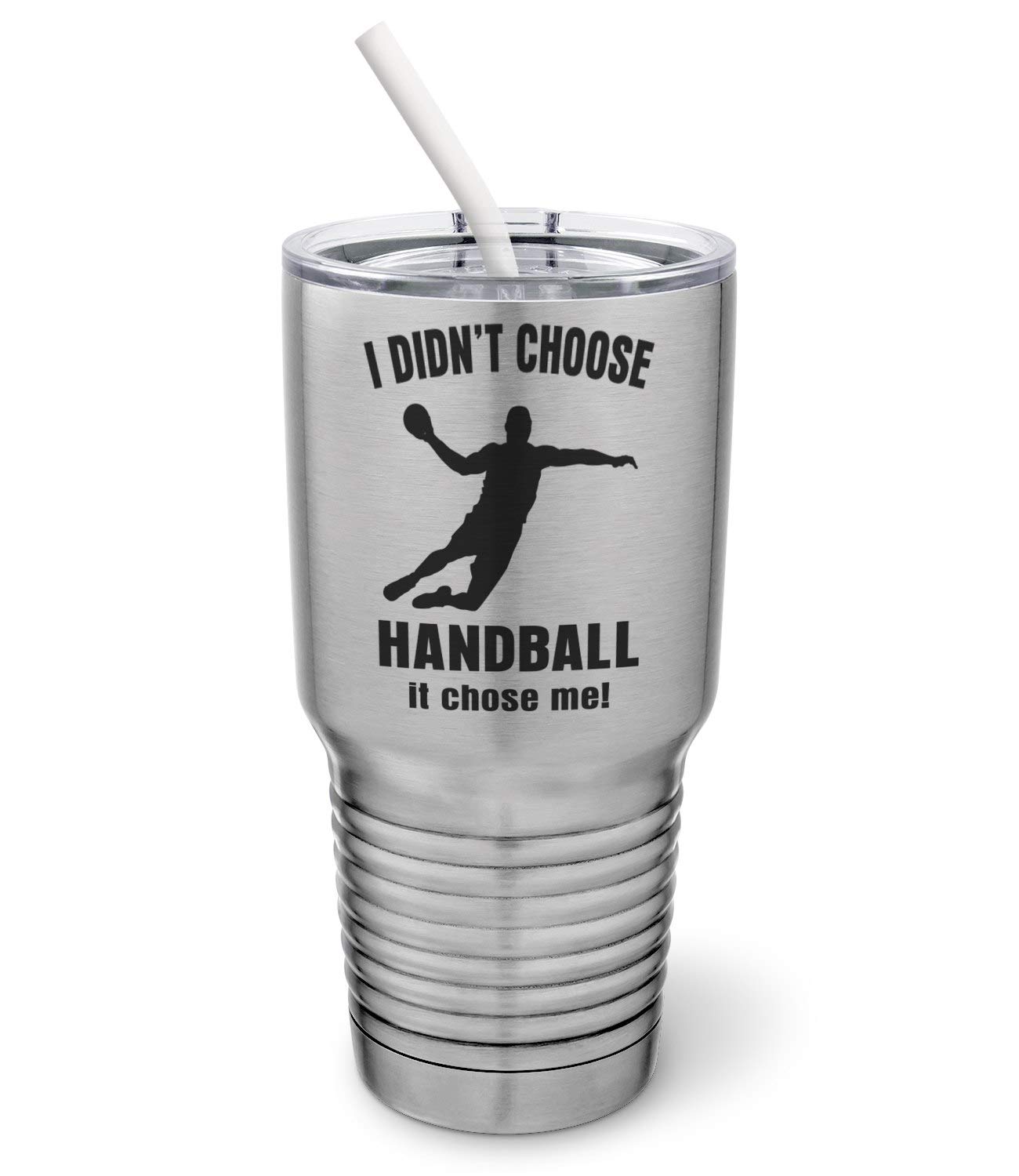 PixiDoodle 30 oz Insulated Stainless Steel Tumbler with Spill-Proof Sliding Lid & Silicone Straw - Silver Handball Sports Water Bottle - Perfect for Gym, Workouts, Office & Outdoor Activities