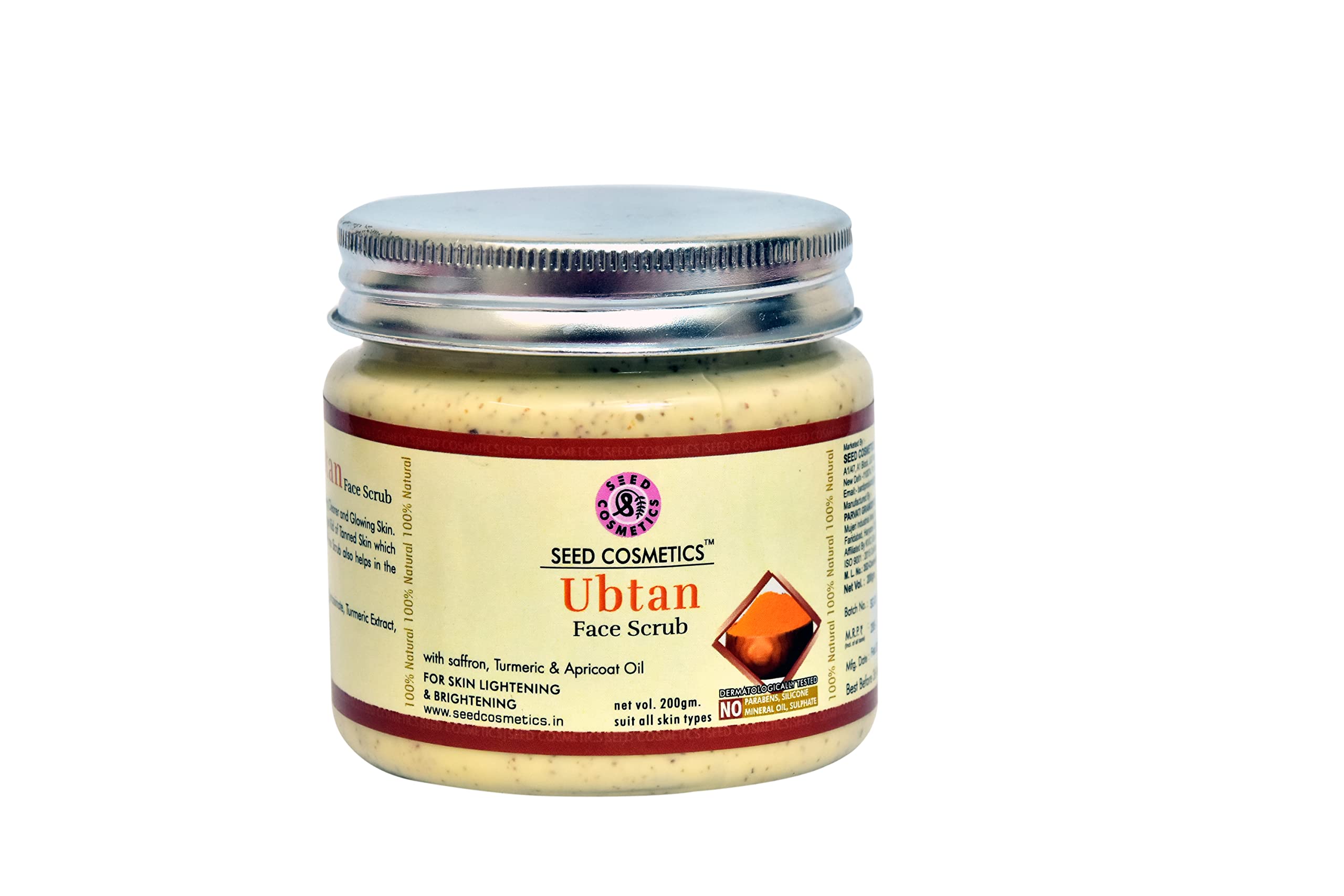 **Seed Cosmetics Herbal Ubtan Face & Body Scrub with Saffron, Turmeric & Apricot Oil – Exfoliating & Deep Cleansing for Glowing Skin – Tan Removal & Pore Refining for Men & Women – 200g (Pack of 2) – Perfect for Daily Skincare & Spa Treatments**