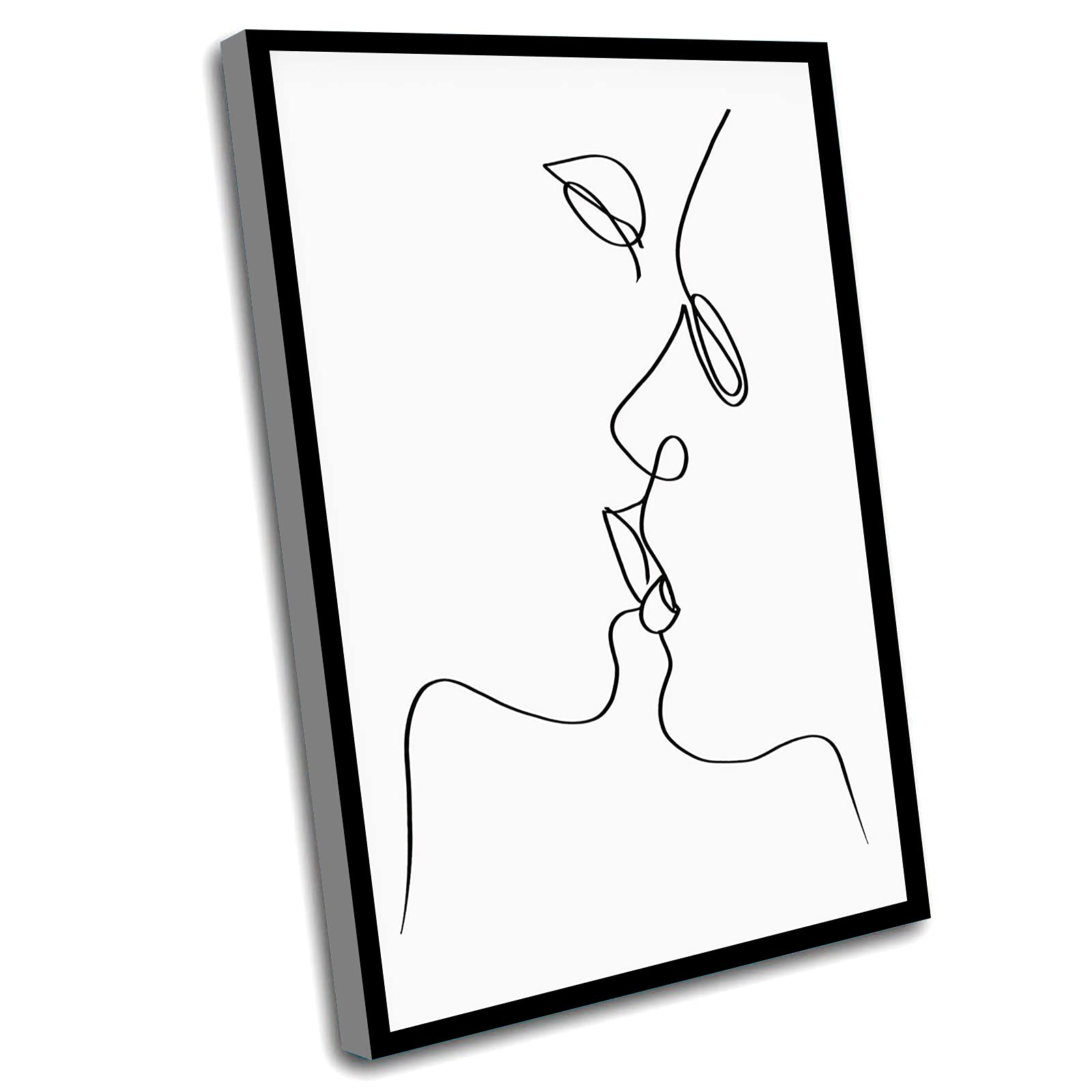 Framed Bathroom Wall Decor - Modern Continuous Line Drawing Art, Minimalist Picasso-Inspired Kissing Canvas Print (12x16 Inch) - Perfect for Bathroom, Bedroom, or Office Decor