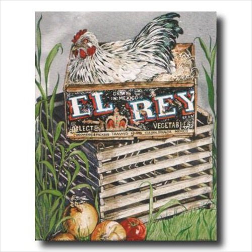 Country Farm Chicken Wood Box Nest Folk Wall Art Print - Rustic Farmhouse Decor for Kitchen, Living Room & Bedroom