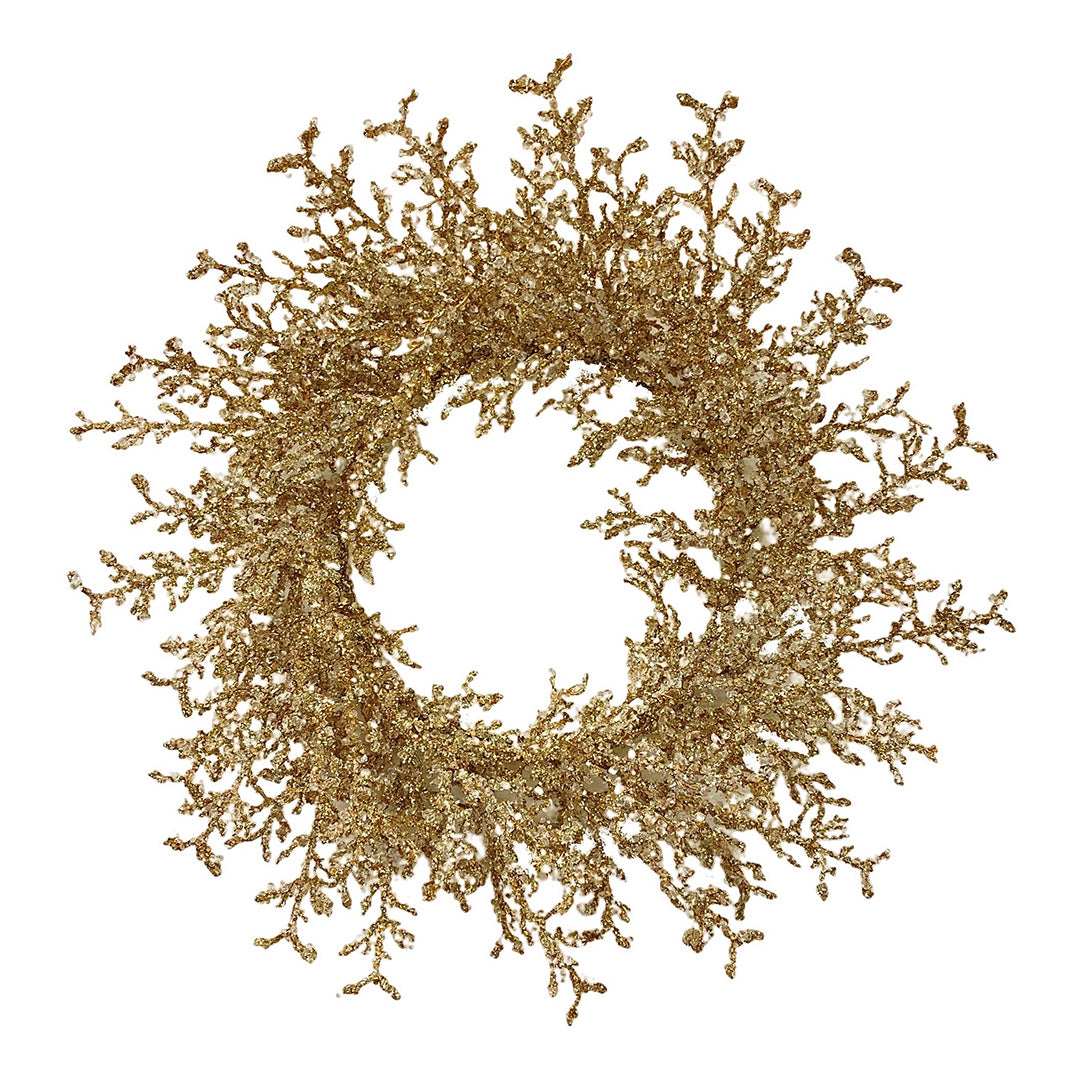 Golden Frost Wreath - Elegant Winter Holiday Decor for Front Door, Christmas Tree & Mantel - Sparkling Snowflake Design for Indoor/Outdoor Use