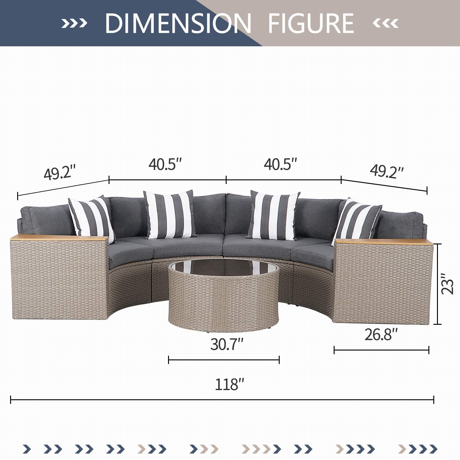 SUNCROWN 5-Piece Outdoor Half Moon Sectional Sofa Set with Round Table & Thick Cushions - All-Weather Wicker Patio Furniture for Garden, Backyard, Poolside (Dark Grey) | Perfect for Outdoor Entertaining & Relaxation