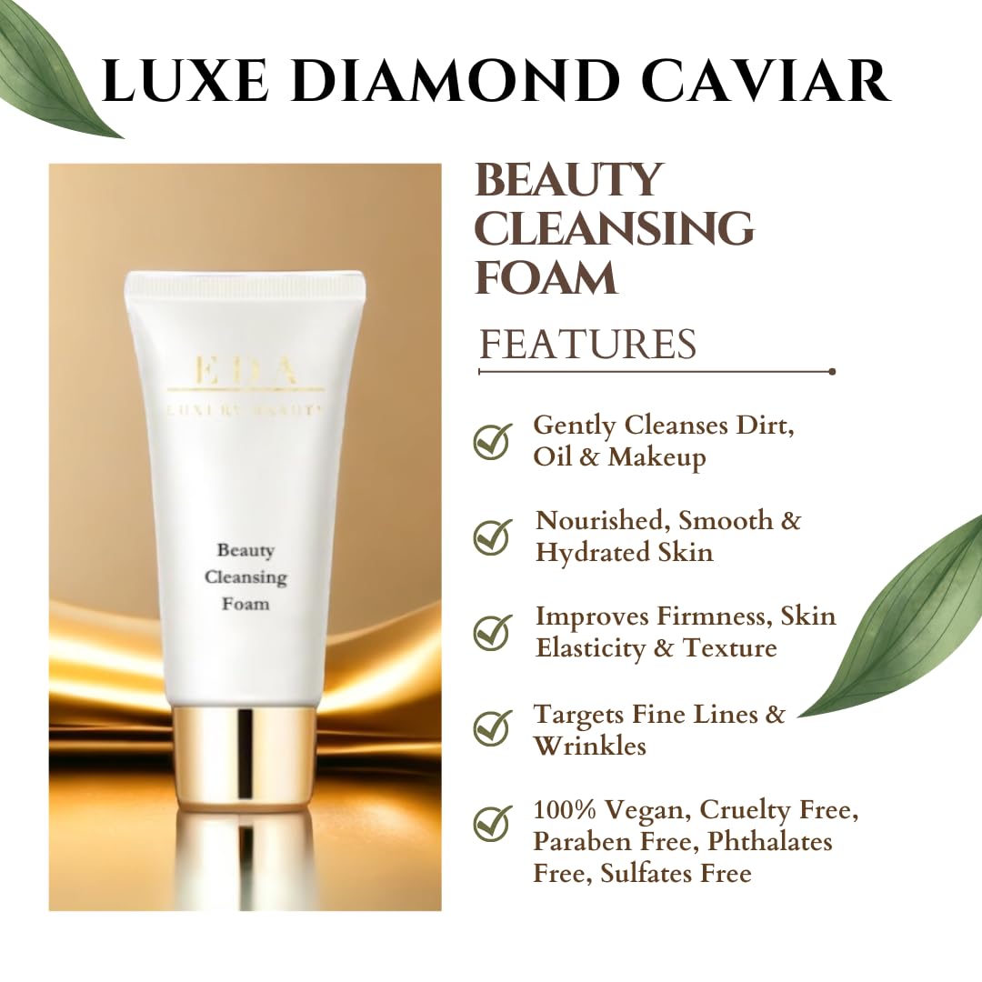 Premium Diamond Caviar Beauty Cleansing Foam - Deep Pore Cleanser for Glowing Skin | Luxury Facial Wash for Daily Skincare & Spa Night Routine