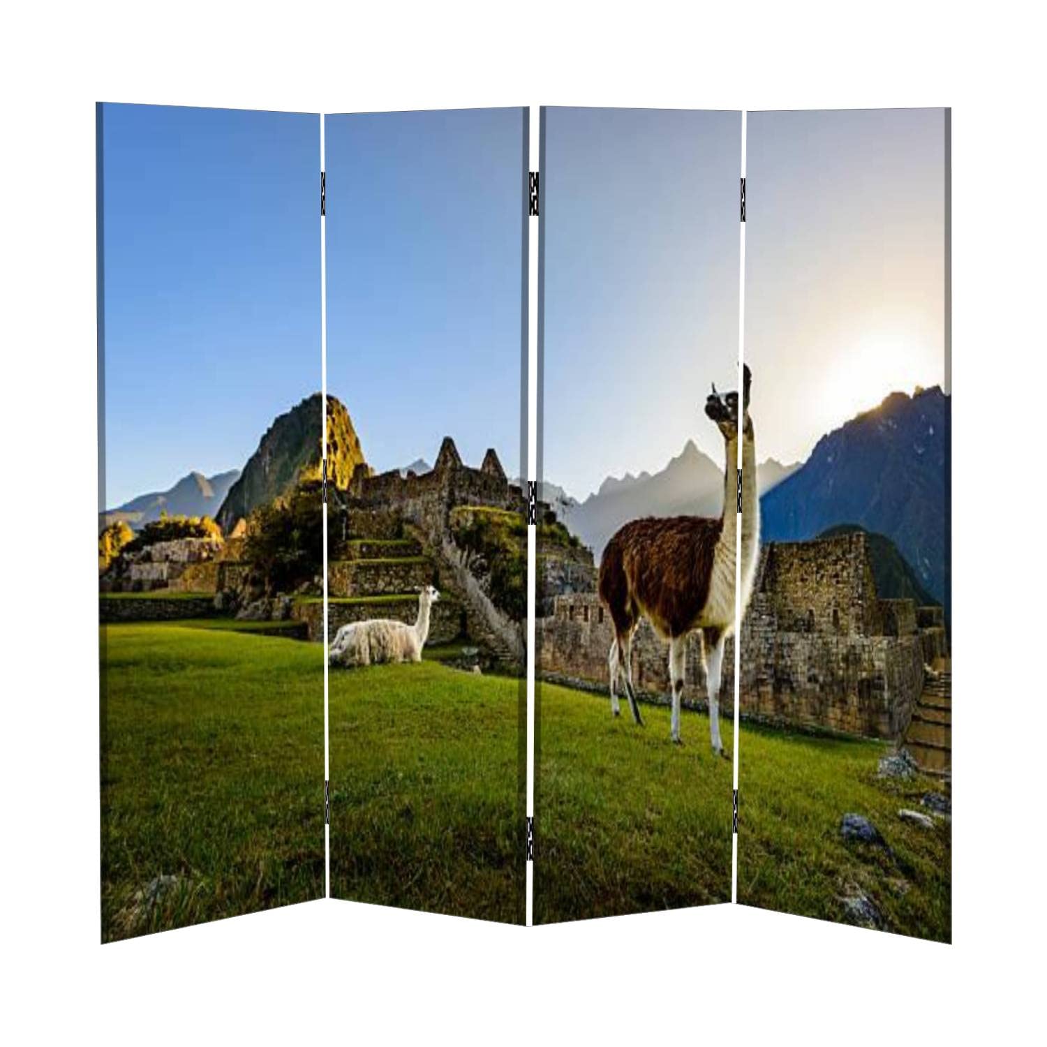 4 Panel Canvas Room Divider Screen - First Light at Machu Picchu Peru Design - Folding Privacy Partition for Home & Office - Perfect for Bedroom Separation, Studio Dividers, and Temporary Walls