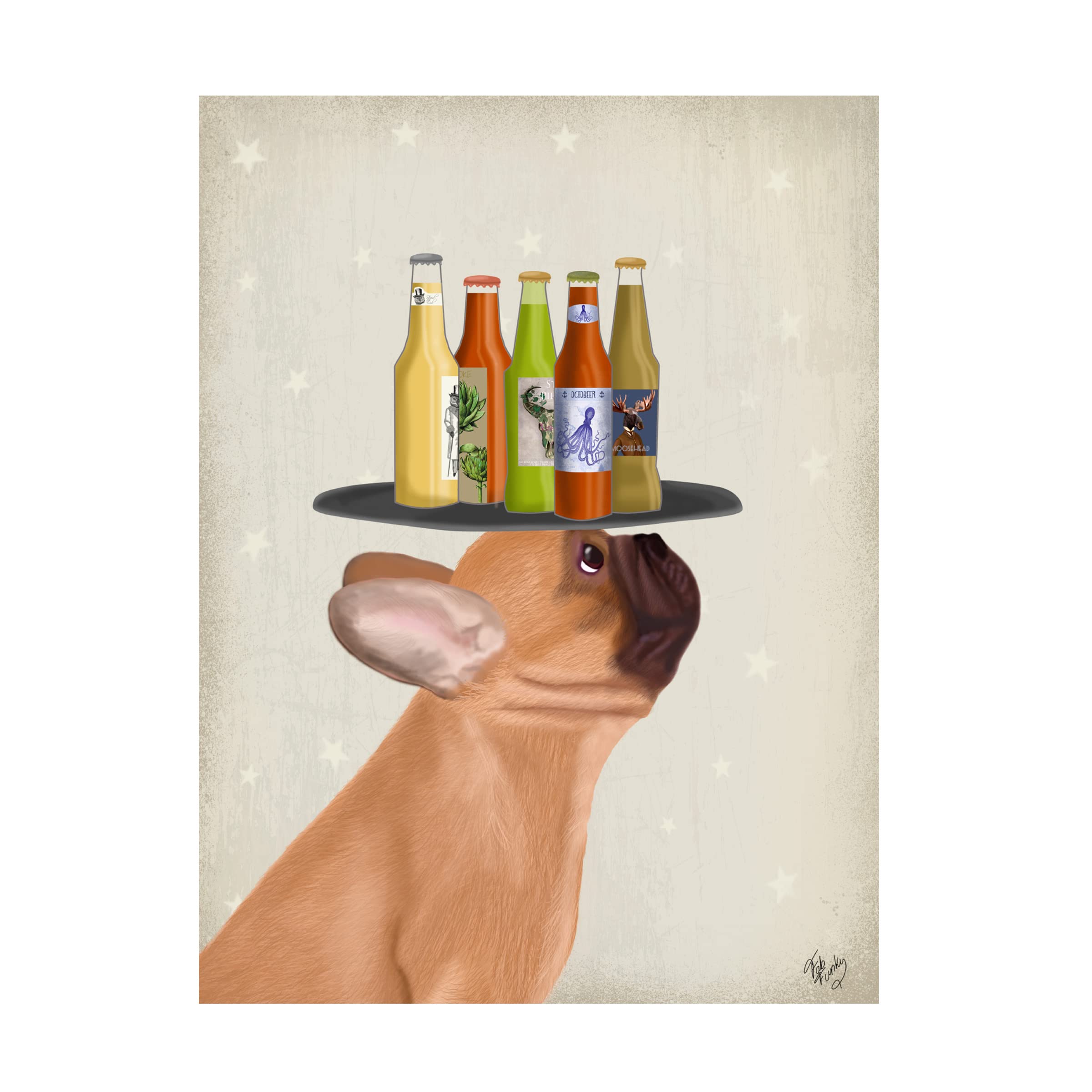 Trademark Fine Art 'French Bulldog Beer Lover' Canvas Wall Art by Fab Funky - Perfect for Home Bar Decor, Living Room & Man Cave